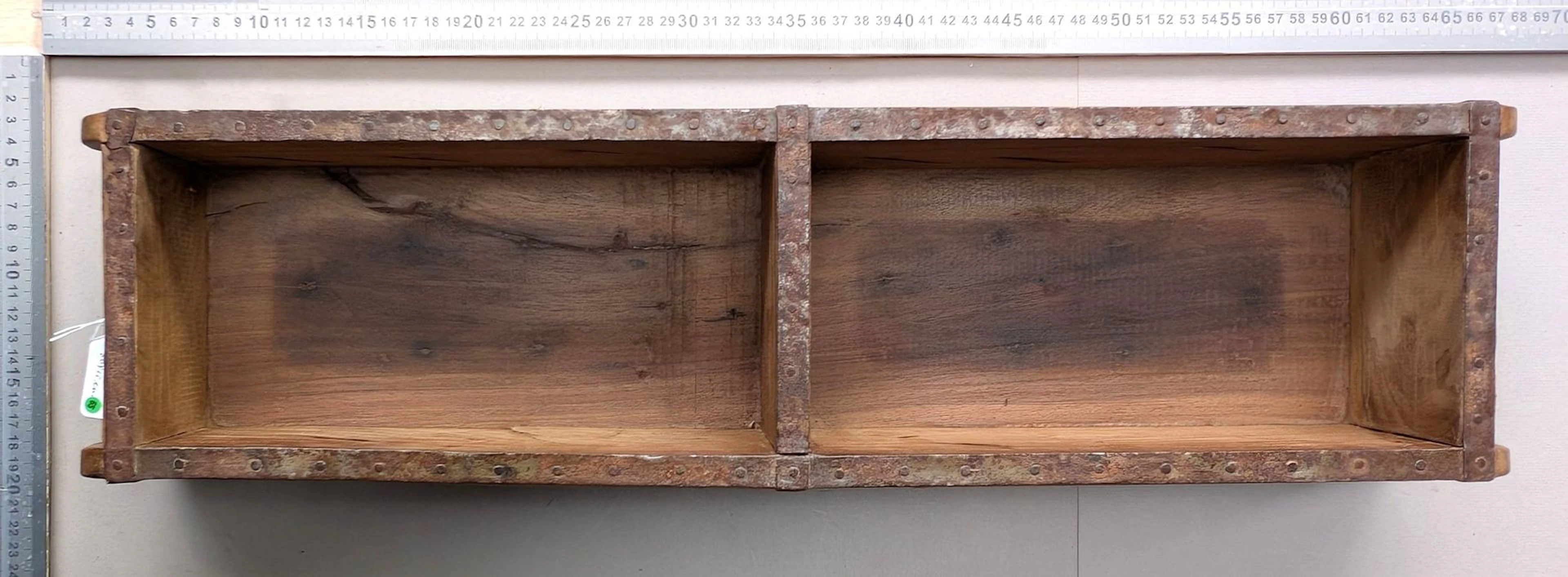 Antique two-brick wooden mold with metal reinforcement—see photos