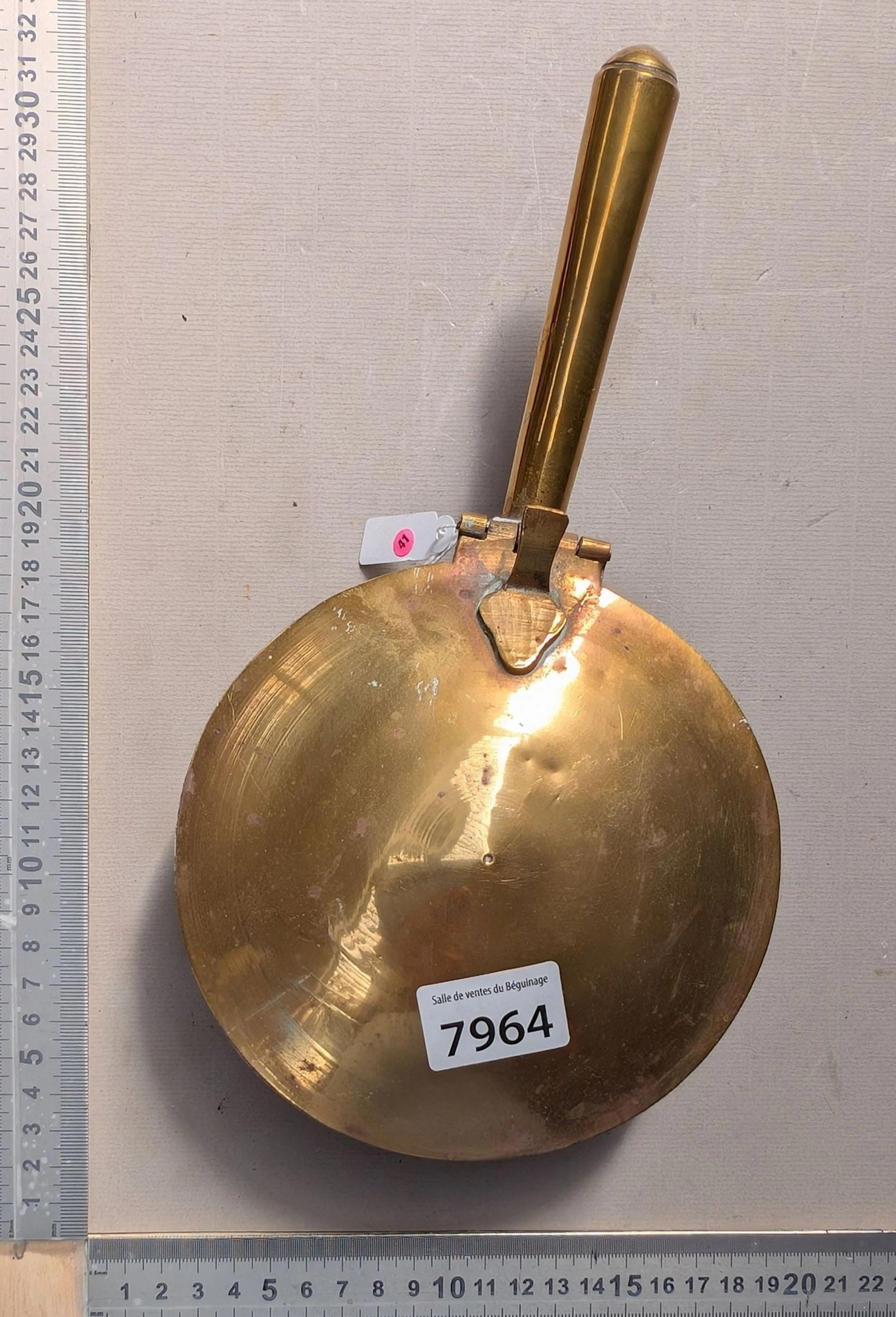 1 brass item with a wooden handle—see photos for dimensions and condition