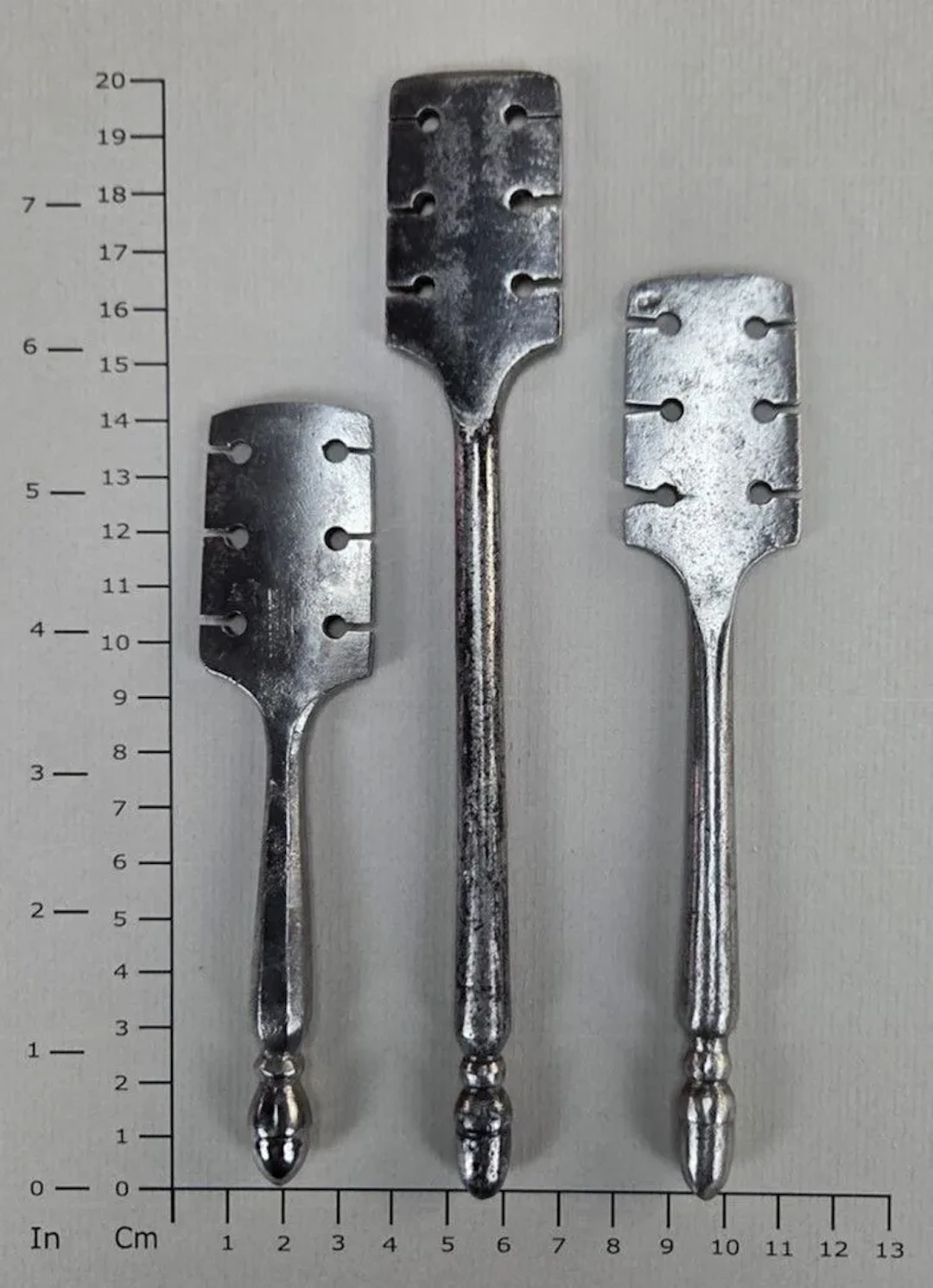 3 magnificent 18th-century forged left-hand turns—see photos for dimensions