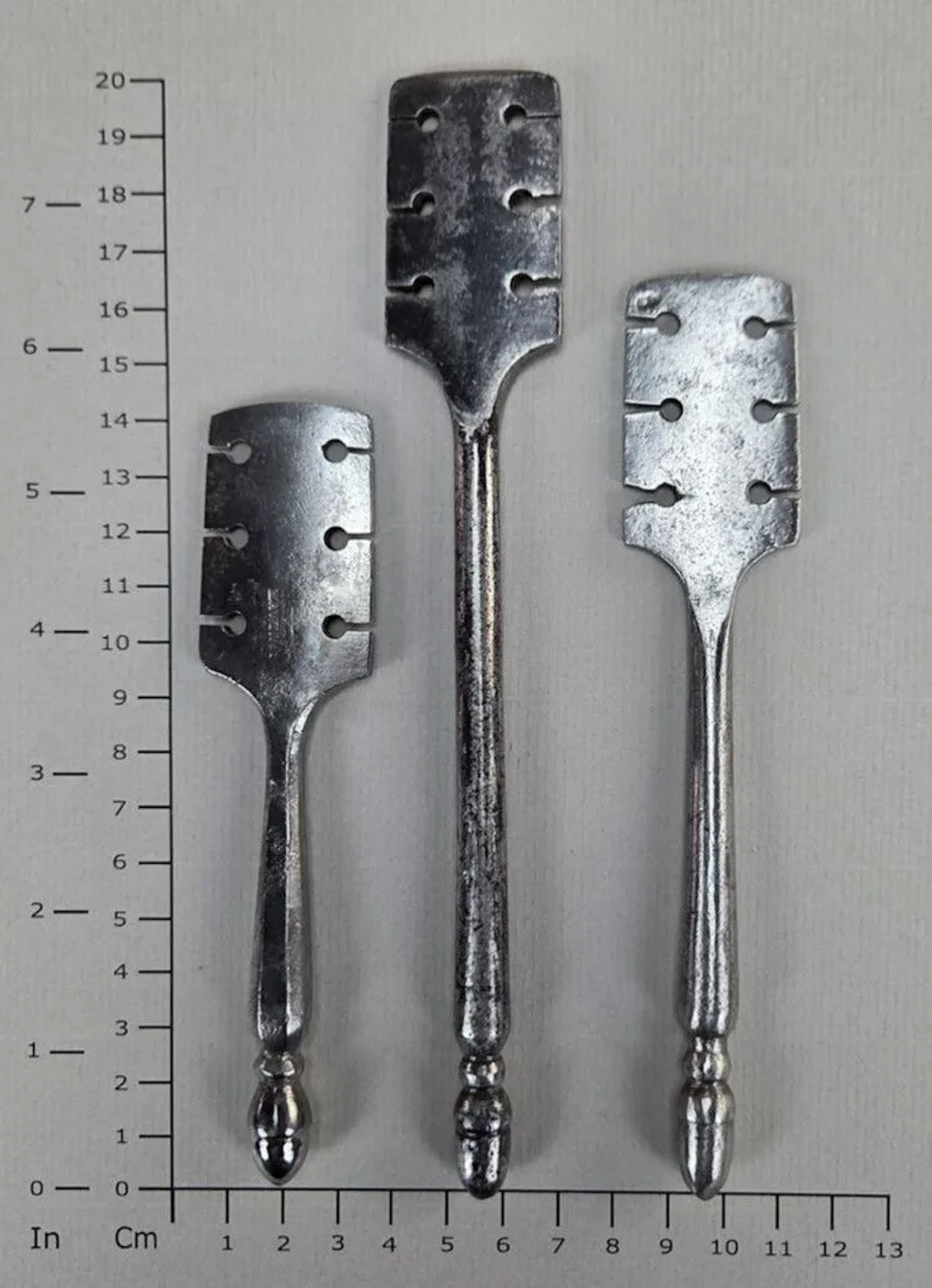 3 magnificent 18th-century forged left-hand turns—see photos for dimensions