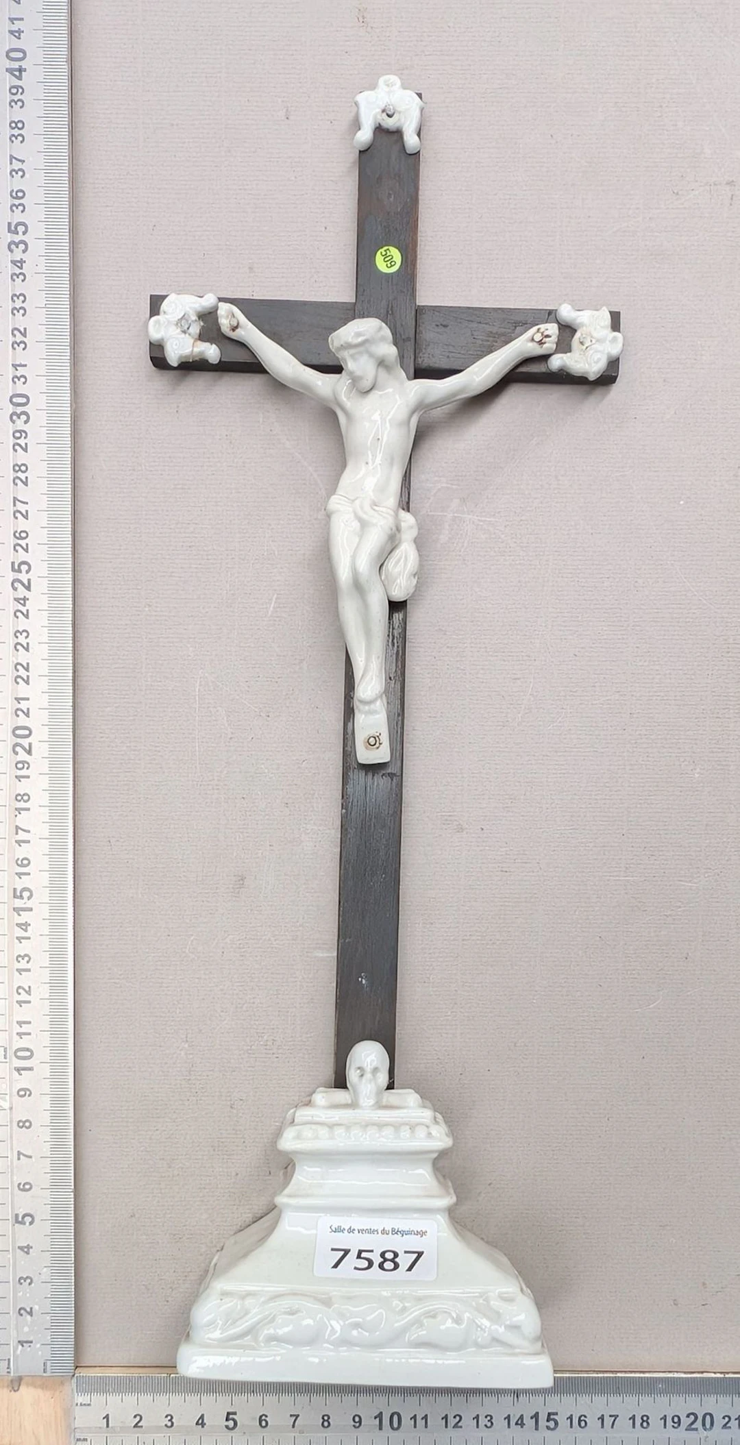 1 antique earthenware crucifix with base—see photos for dimensions