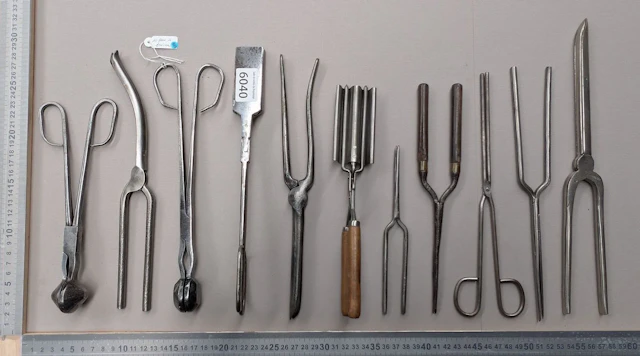 10 vintage curling irons—see photos for dimensions and condition
