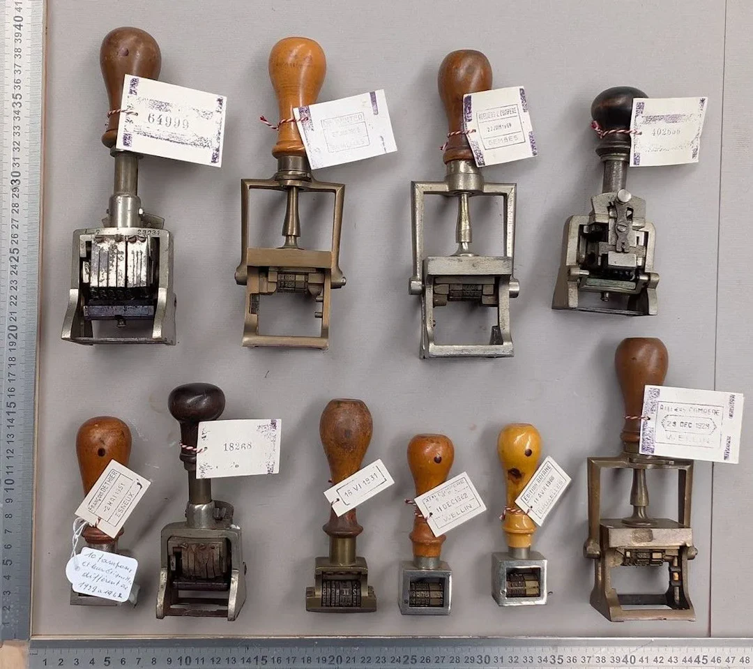 10 stamps with different labels from 1928 to 1962—see photos for dimensions