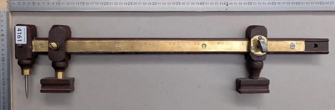 1 antique compass made of wood, steel, and brass—see photos for dimensions