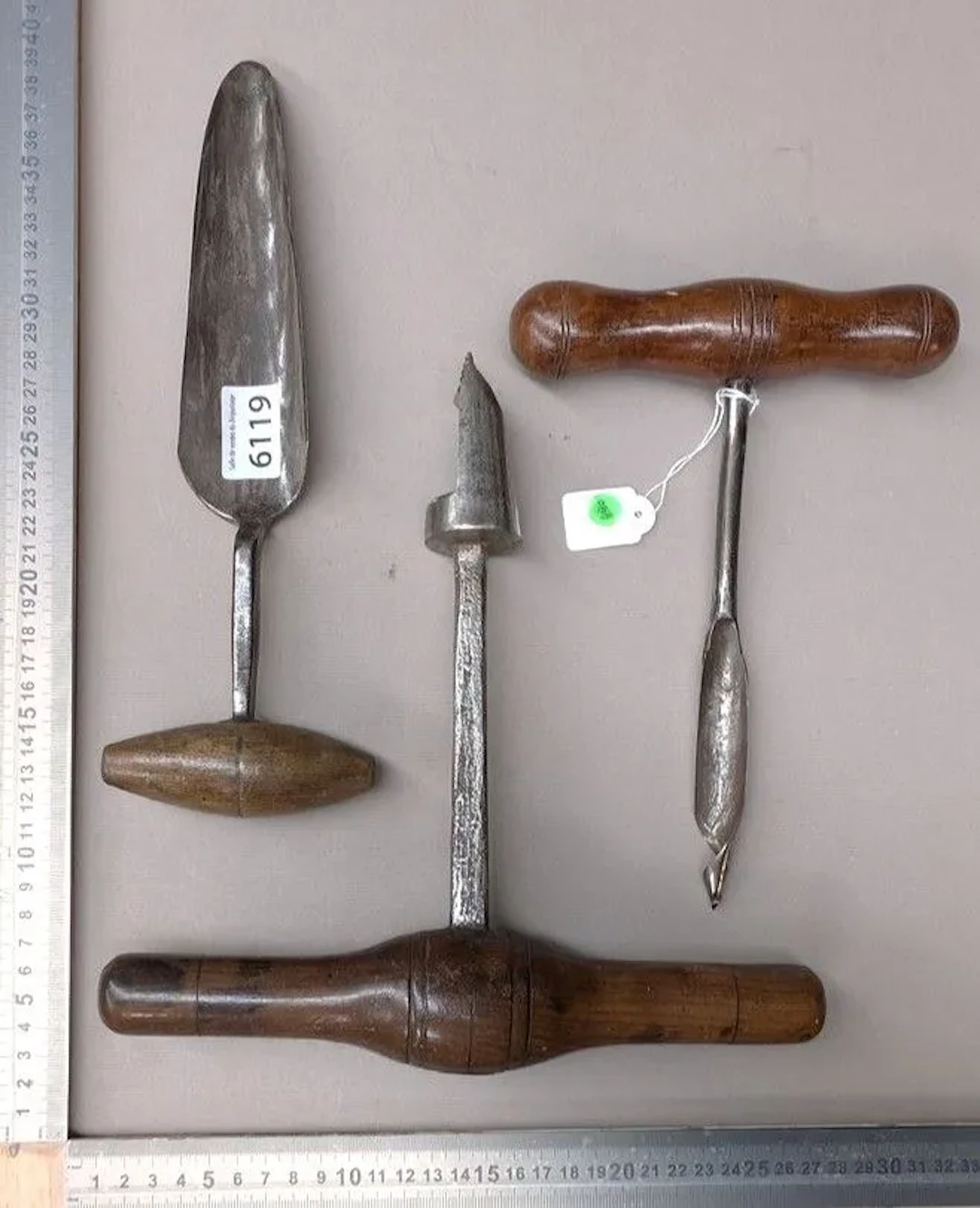 3 cooper's tools—see photos for dimensions and condition