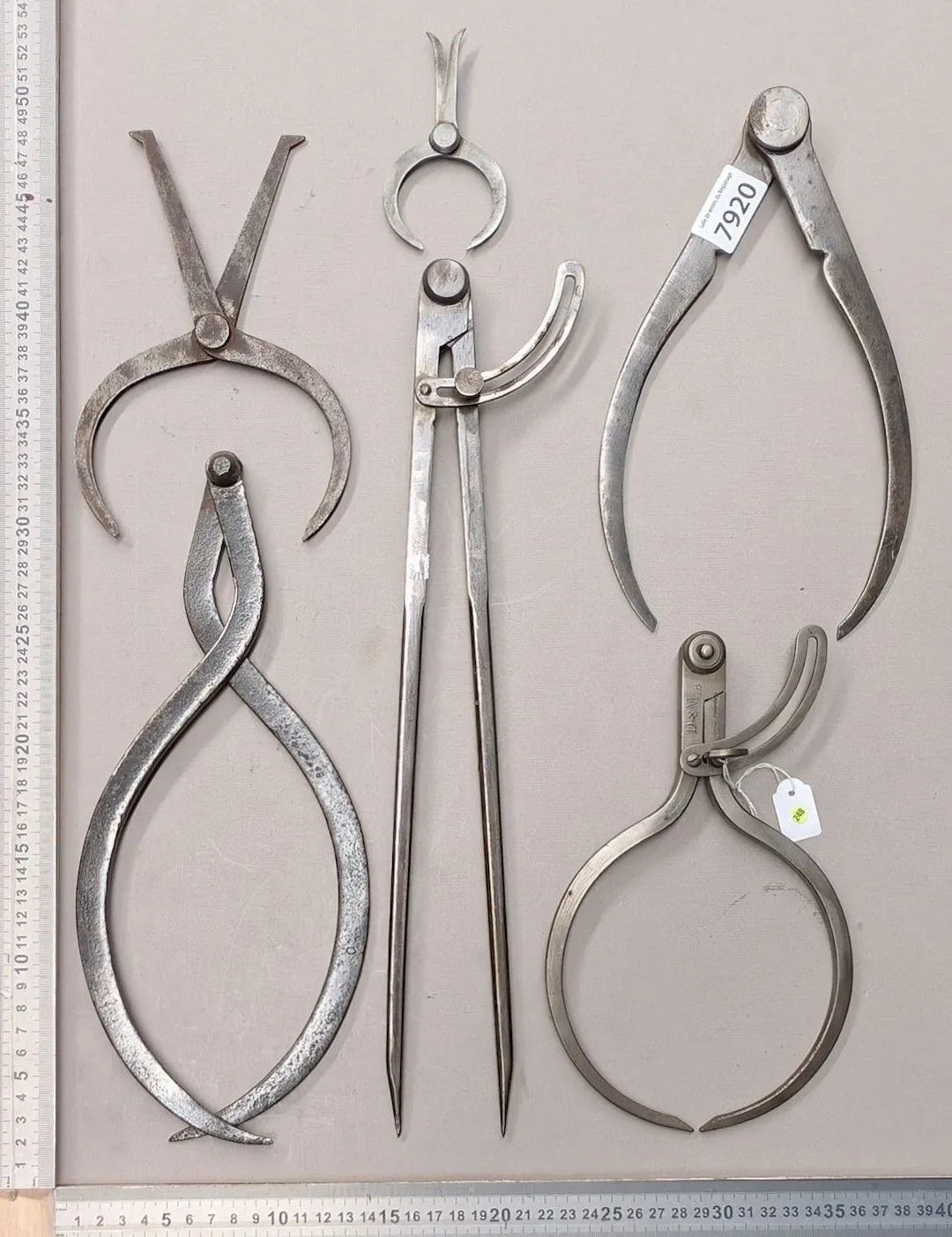 1 set of 6 different compasses—see photos for dimensions and condition