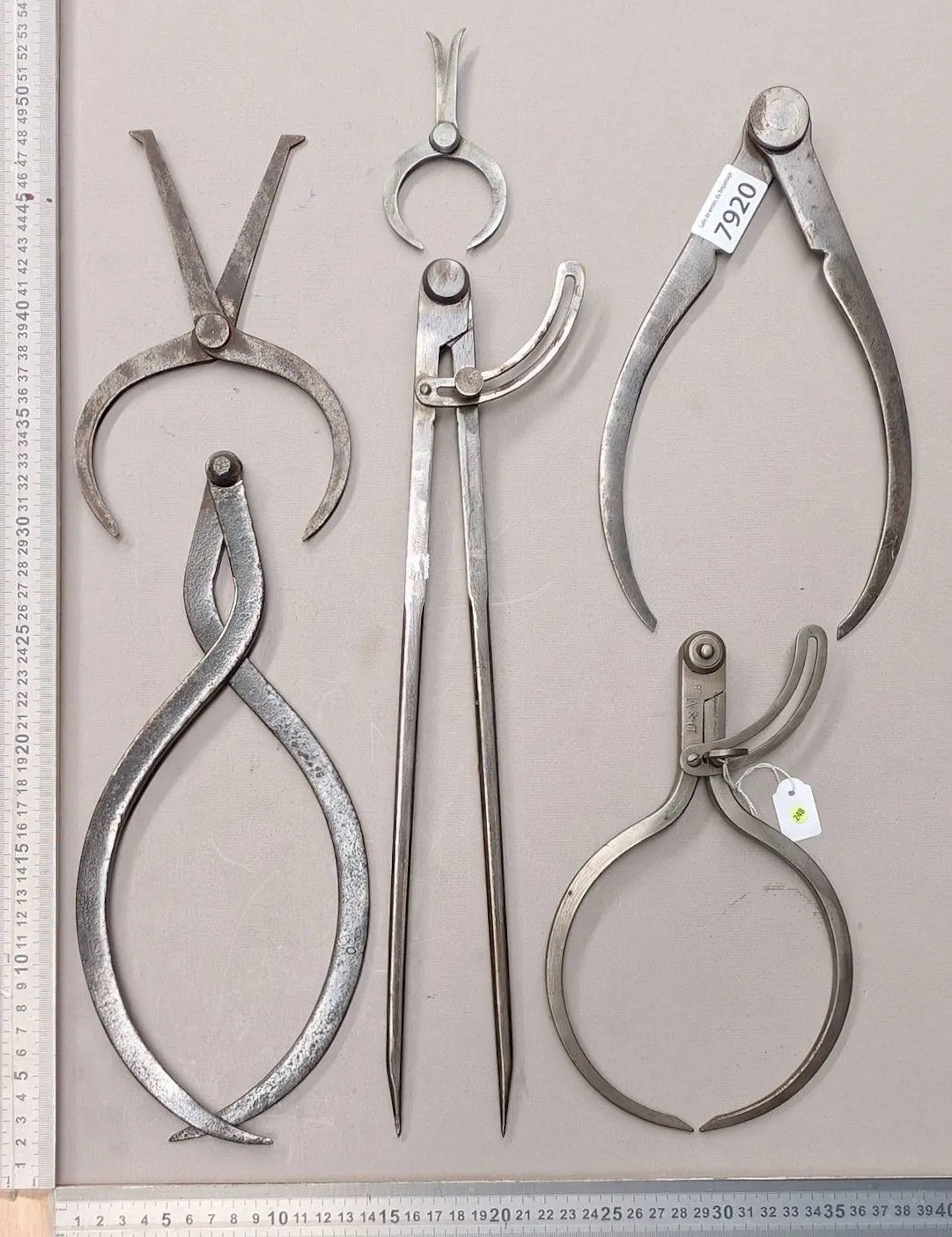 1 set of 6 different compasses—see photos for dimensions and condition