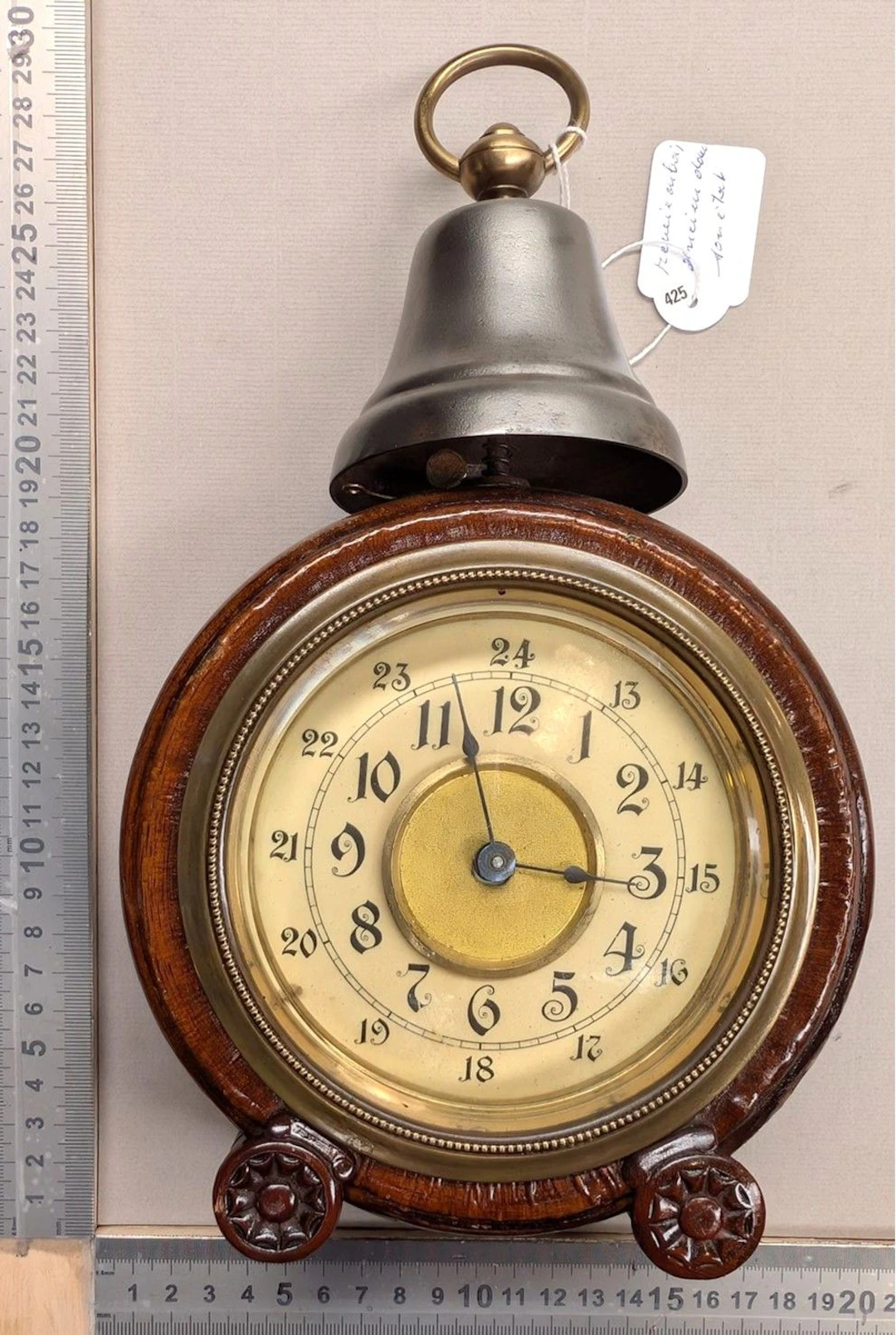 Vintage wooden alarm clock in its original condition—see photos for