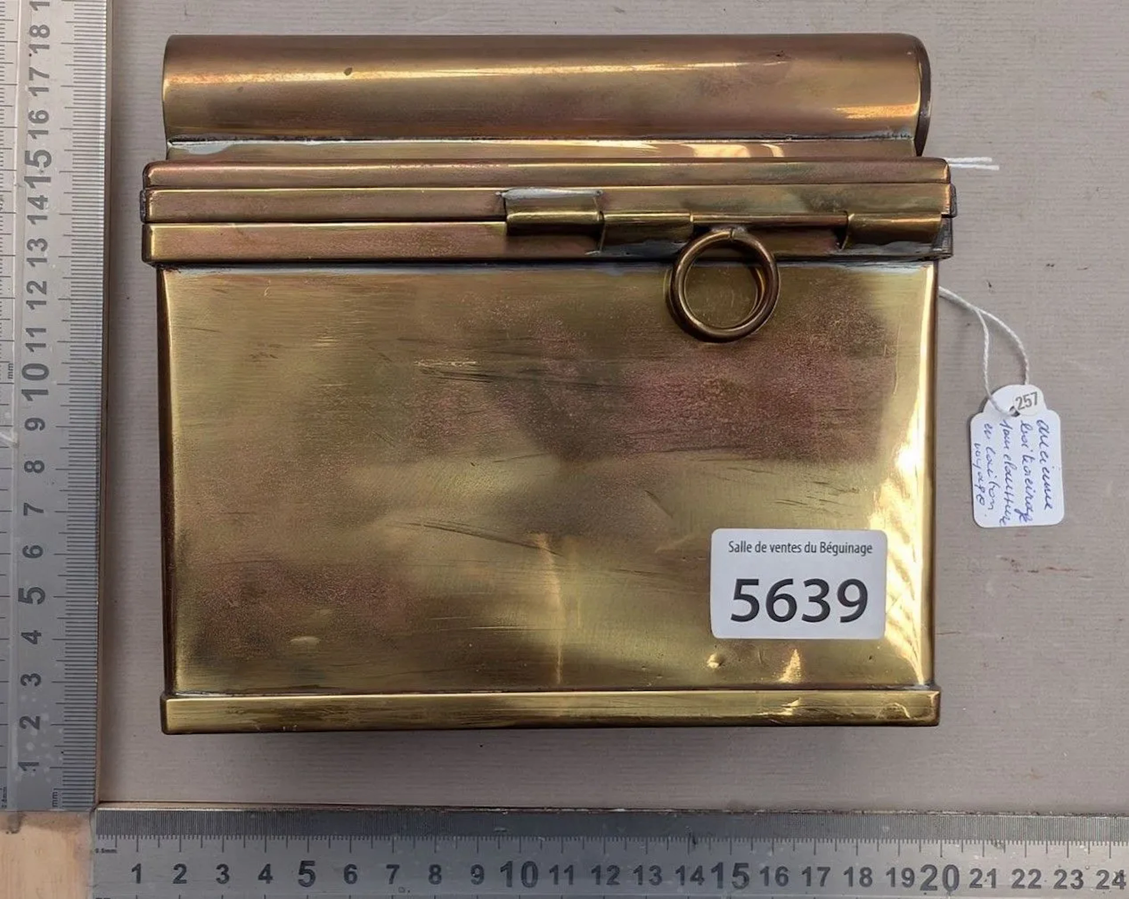 Antique brass travel cigar case—see photos for dimensions and condition