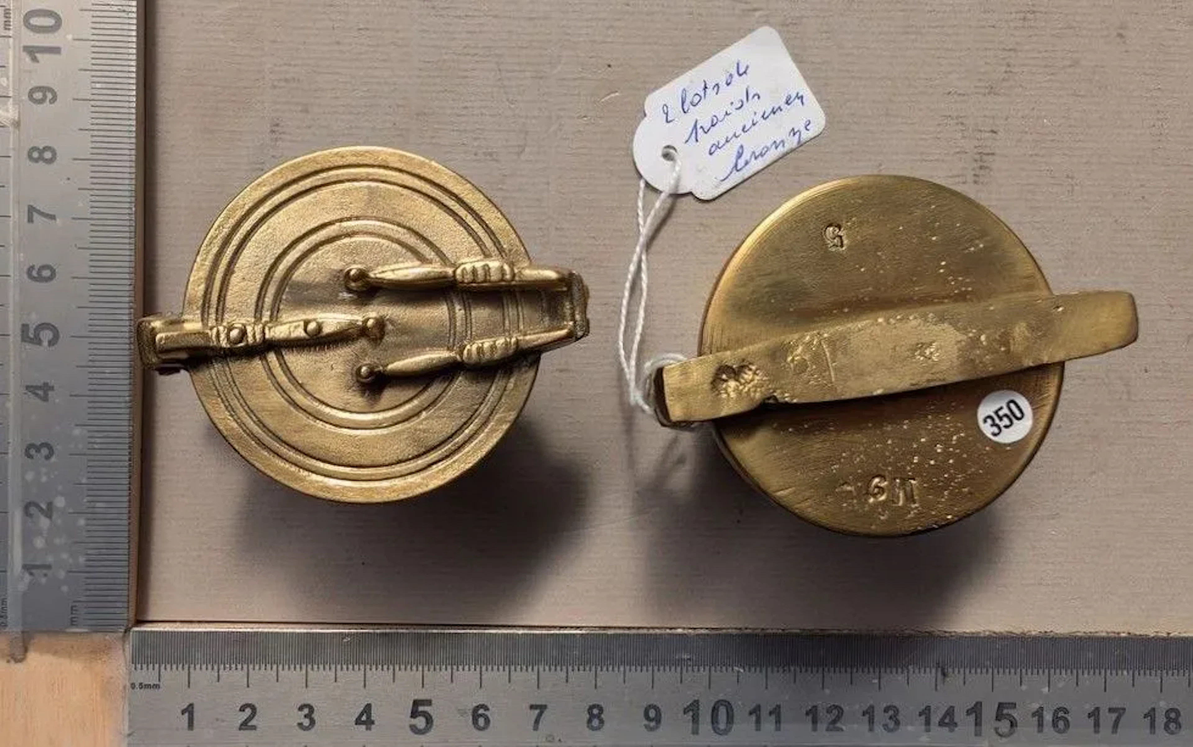 Set of 2 antique bronze pillars—see photos for dimensions and condition