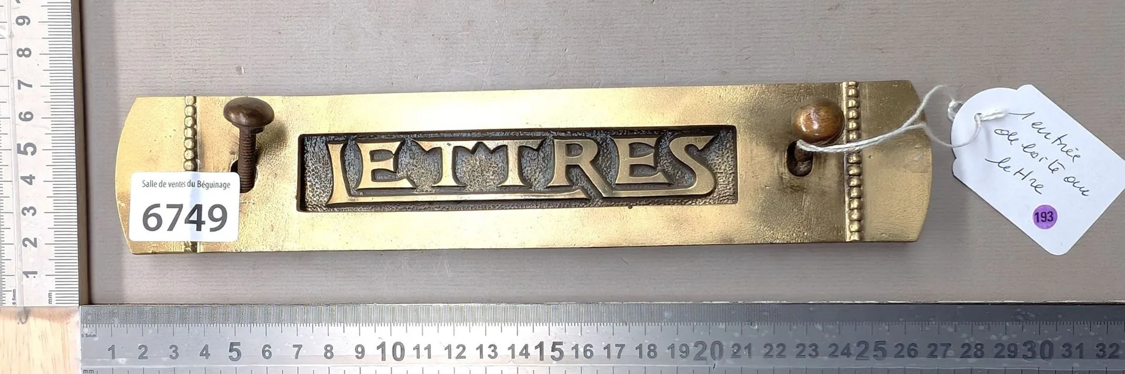 1 antique mailbox opening—see photos for dimensions and condition