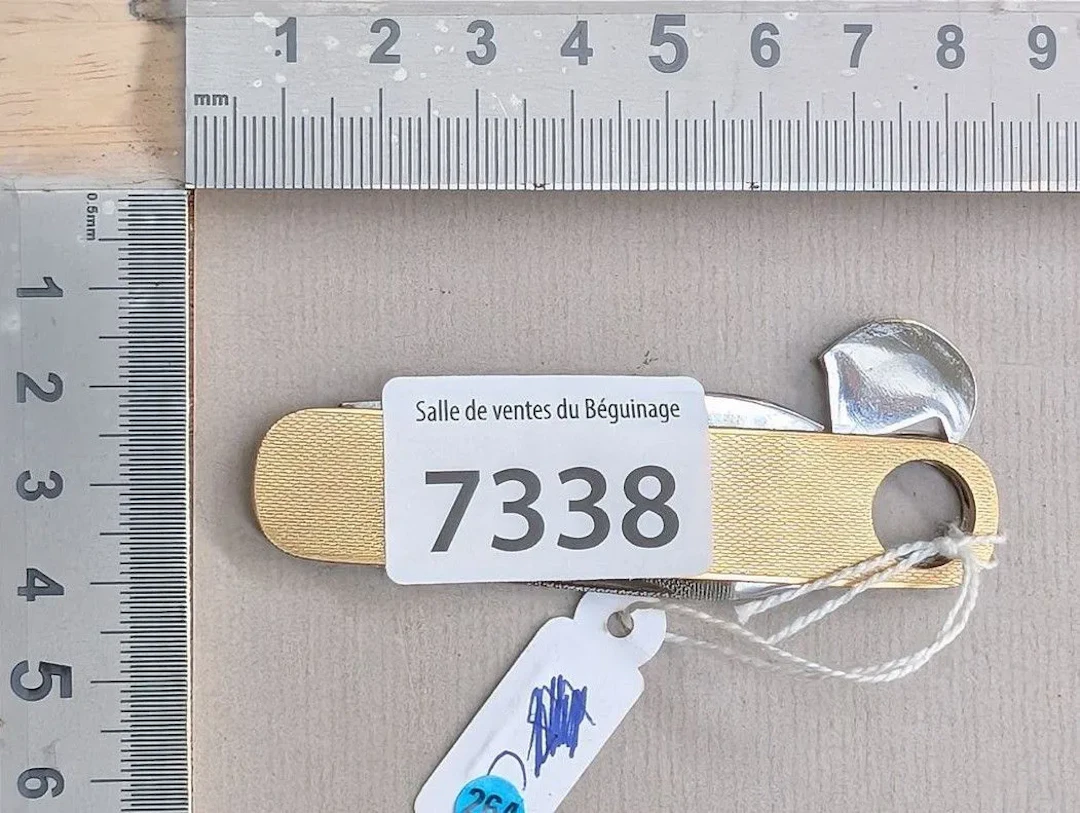 Antique small knife with 2 blades, gold-plated—see photos for dimensions