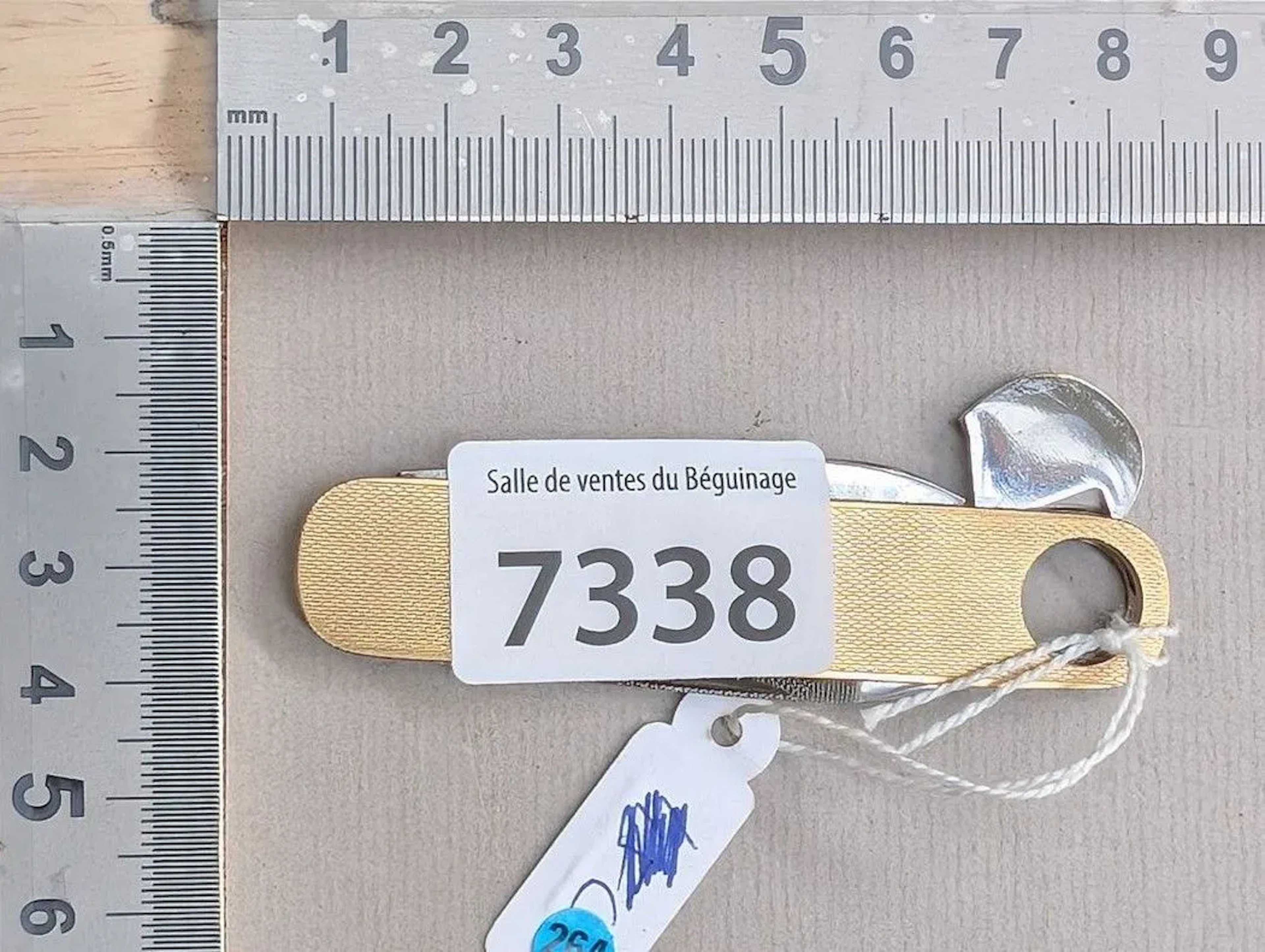 Antique small knife with 2 blades, gold-plated—see photos for dimensions
