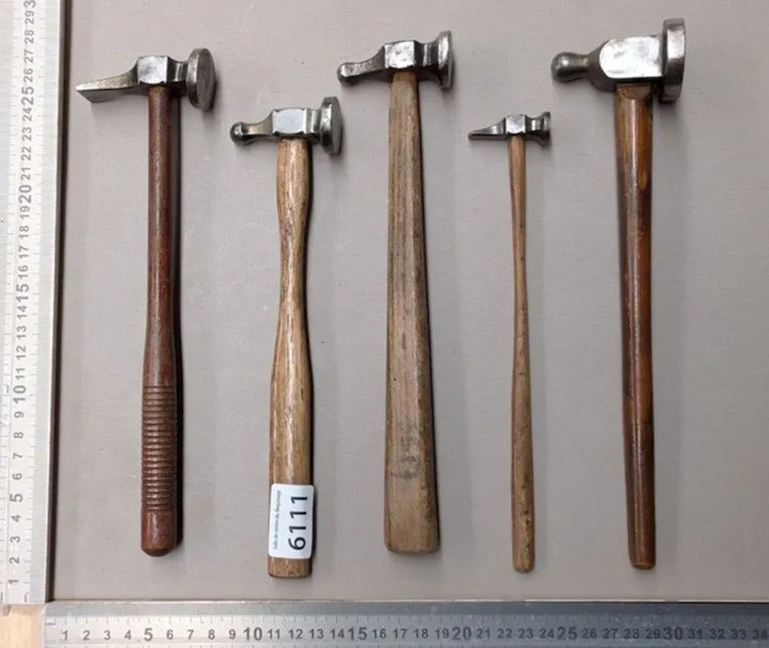 5 copper smith's hammers—see photos for dimensions and condition