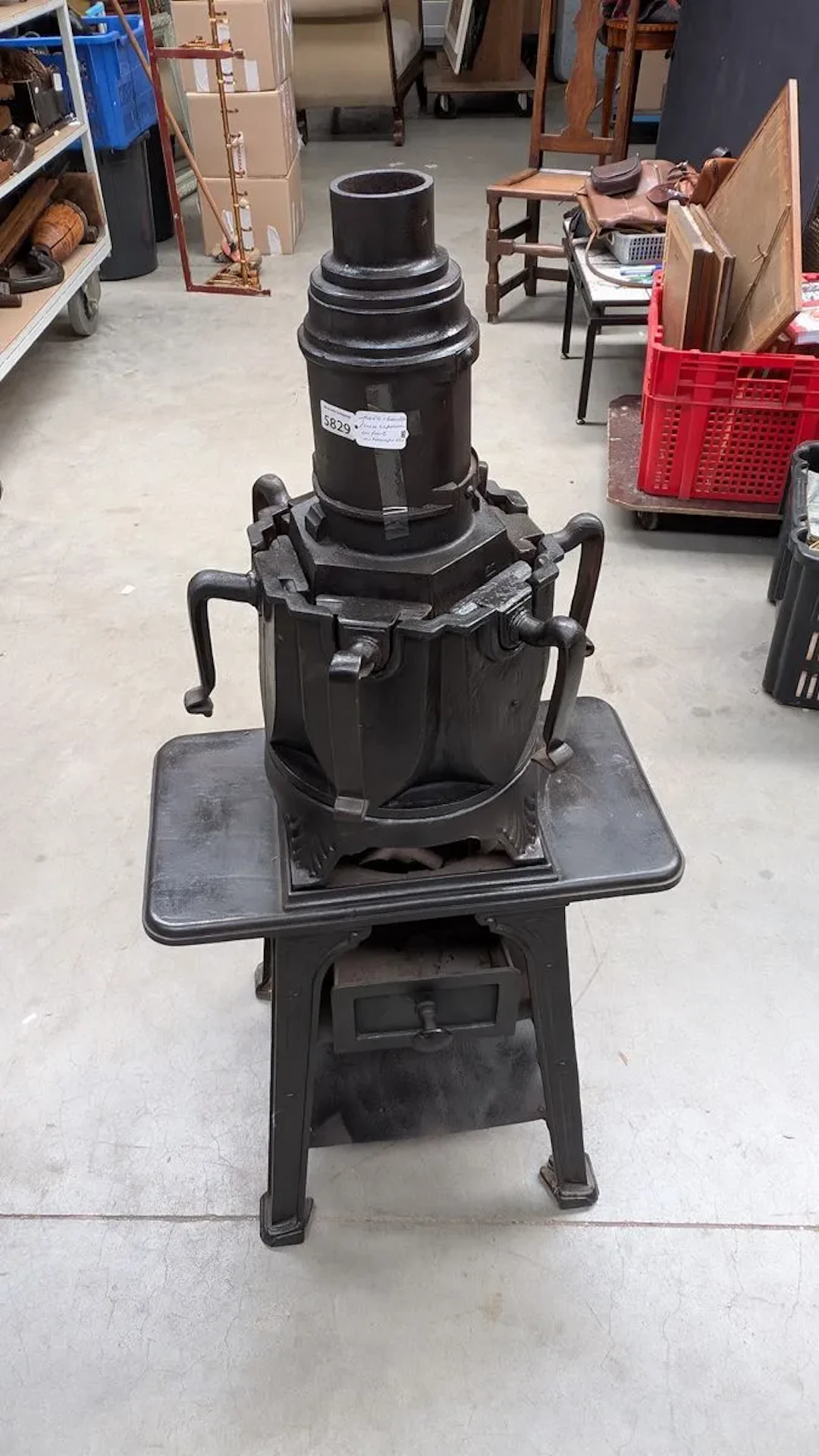 Cast-iron ironing board heater, 1880, stamped—see photos for dimensions