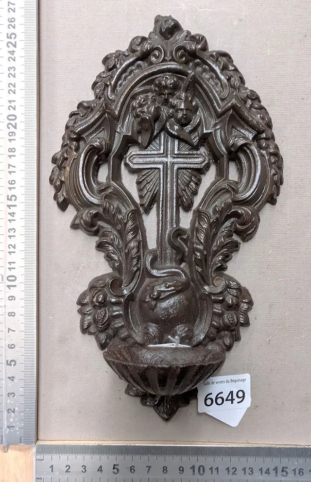 1 cast-iron holy water font—see photos for dimensions and condition