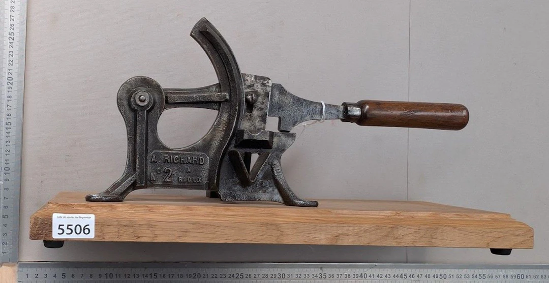 Vintage vegetable cutter on a wooden base—see photos for dimensions