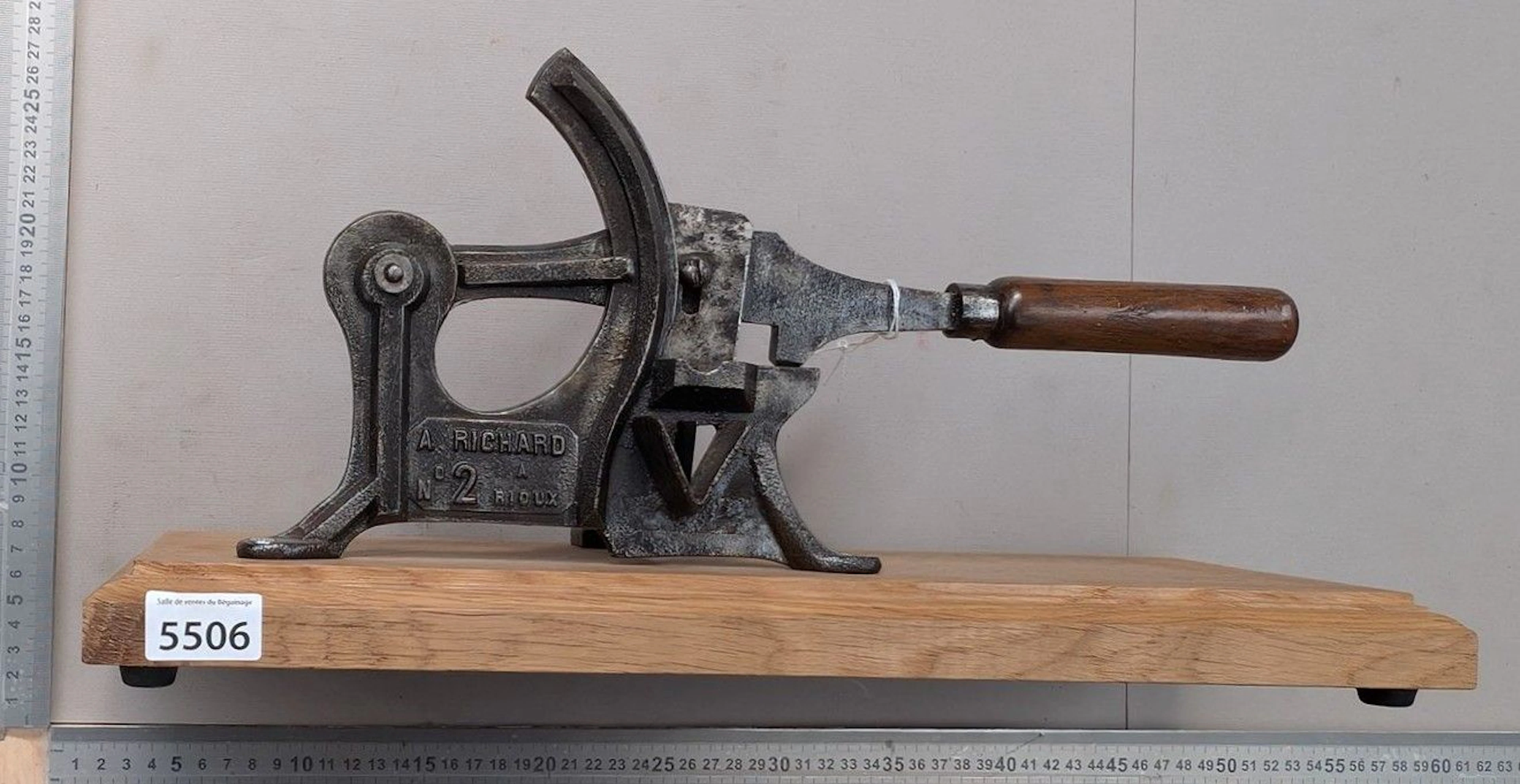 Vintage vegetable cutter on a wooden base—see photos for dimensions