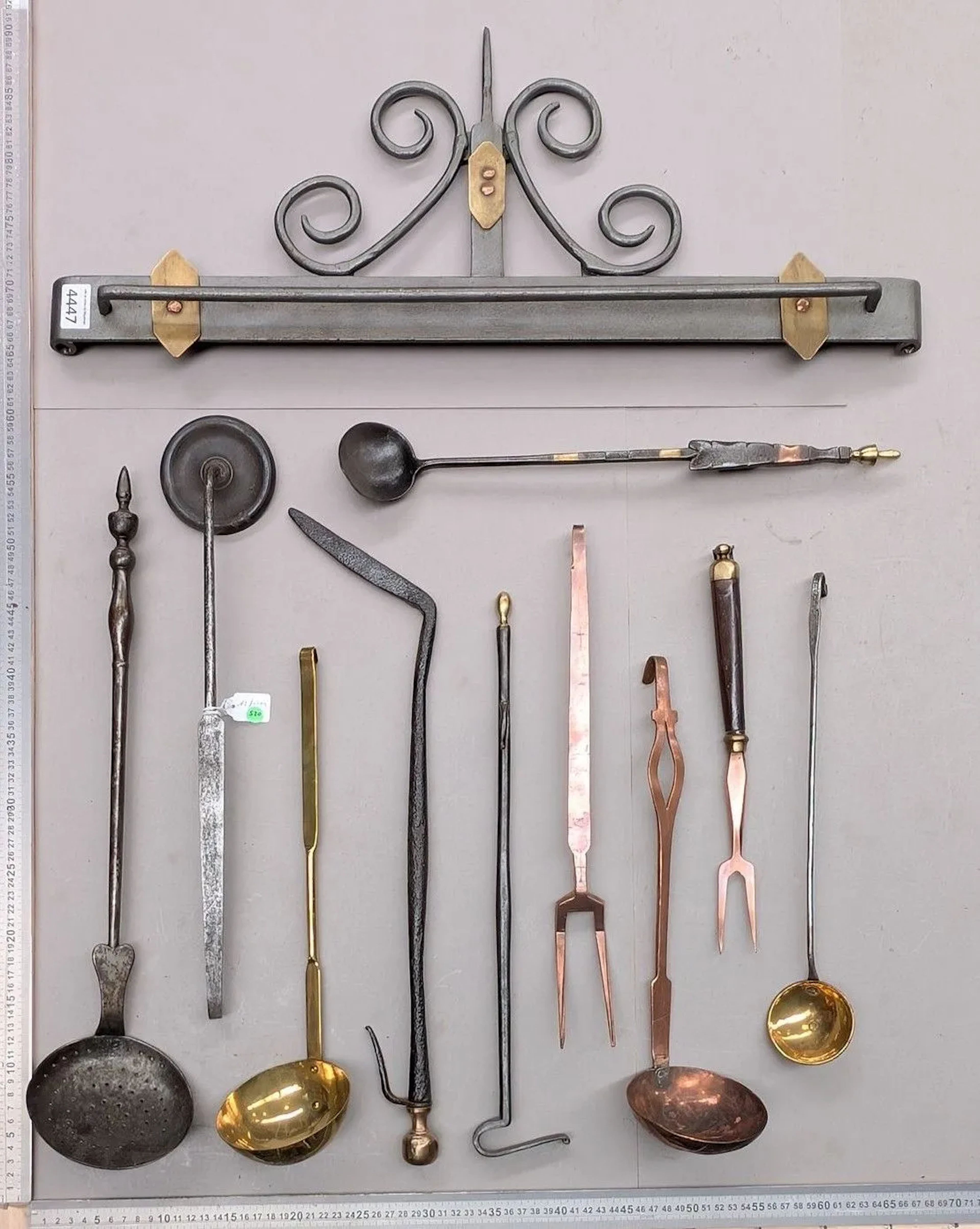 Beautiful 12-piece set of antique kitchen fireplace utensils - See