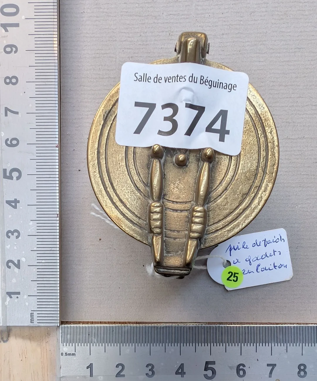 Stack of brass cup weights—see photos for dimensions and condition