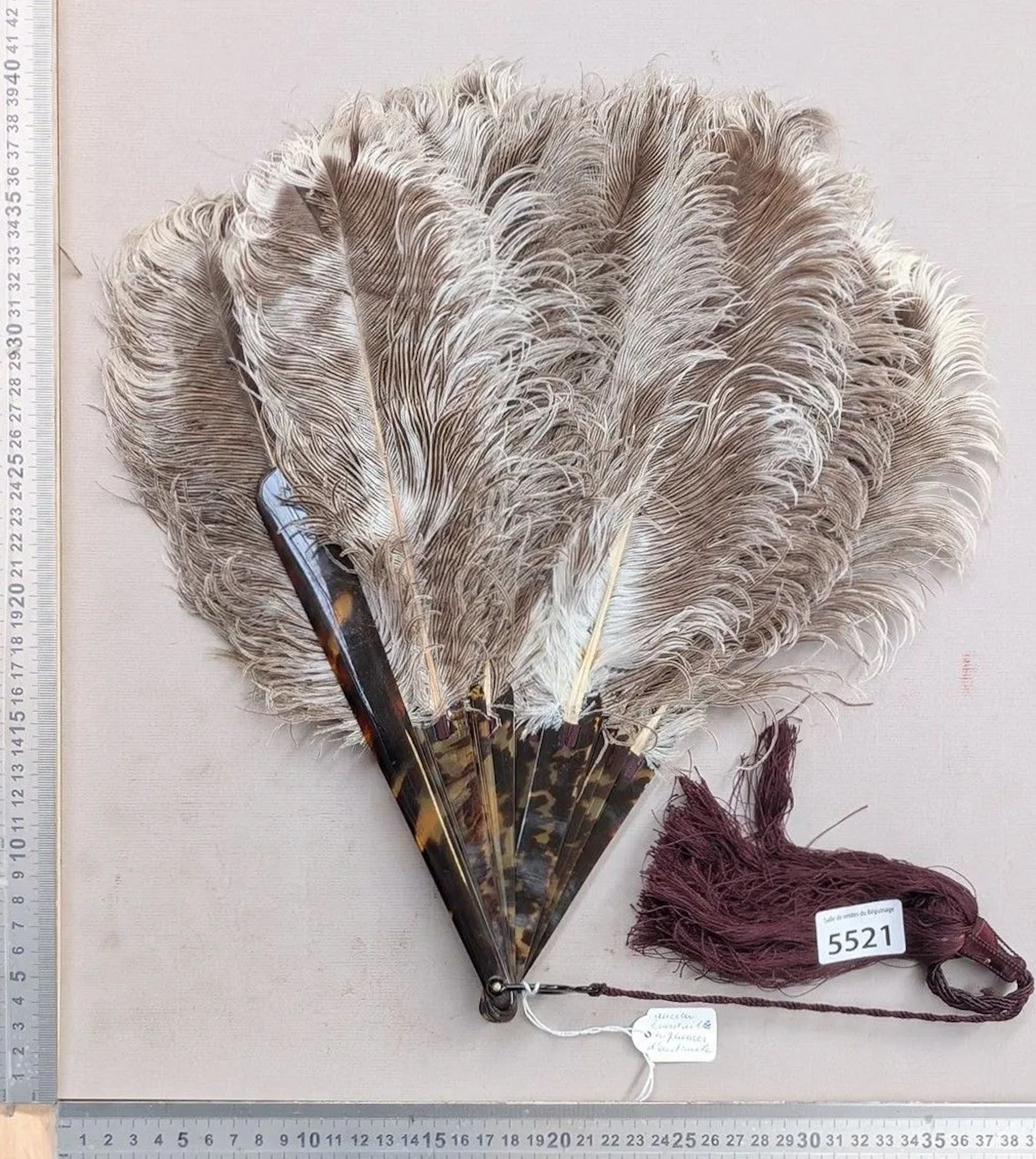 Ostrich-feather fan—See photos for dimensions and condition