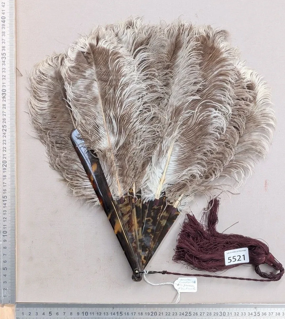 Ostrich-feather fan—See photos for dimensions and condition