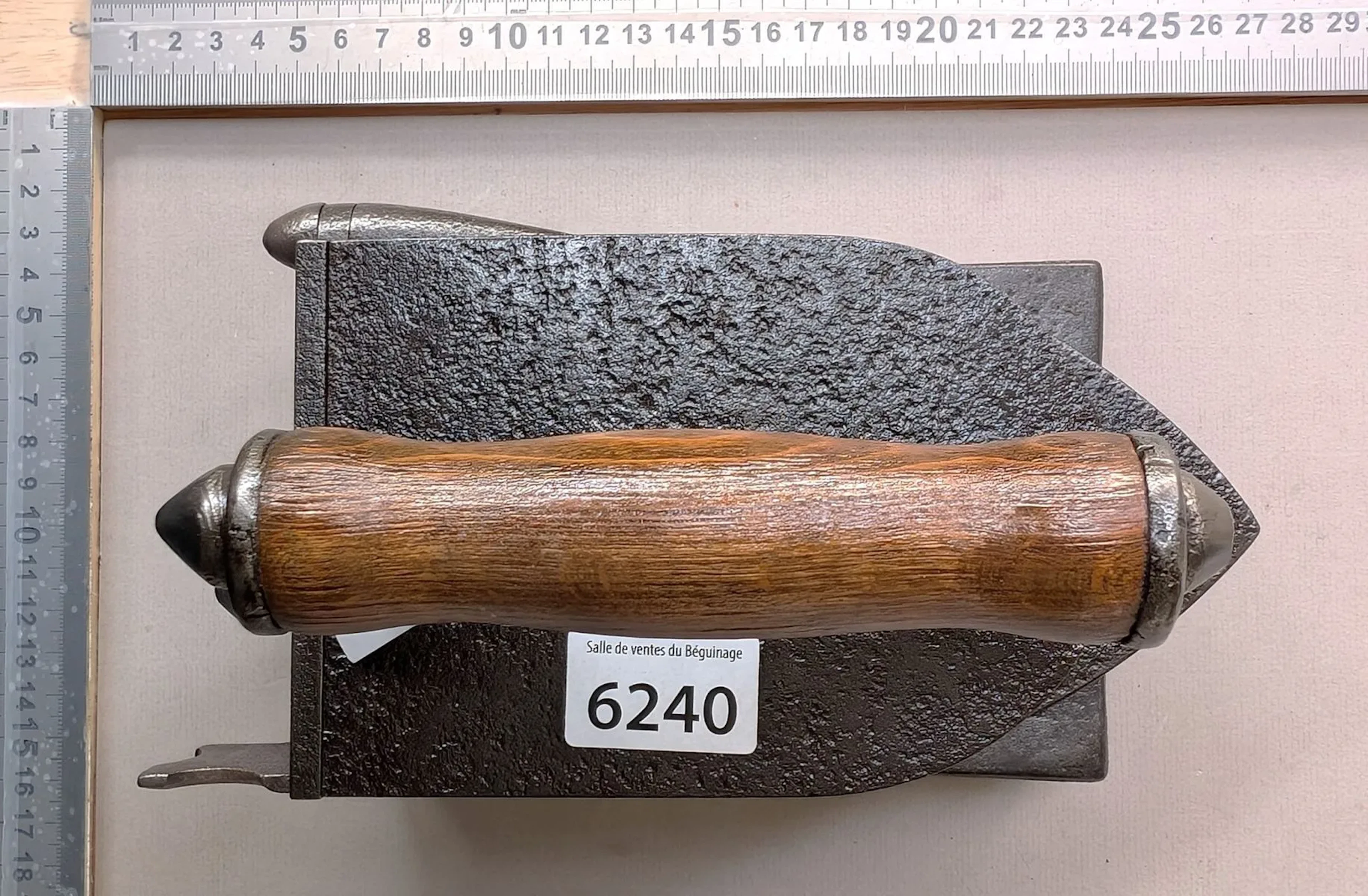 Vintage iron with stand—see photos for dimensions and condition