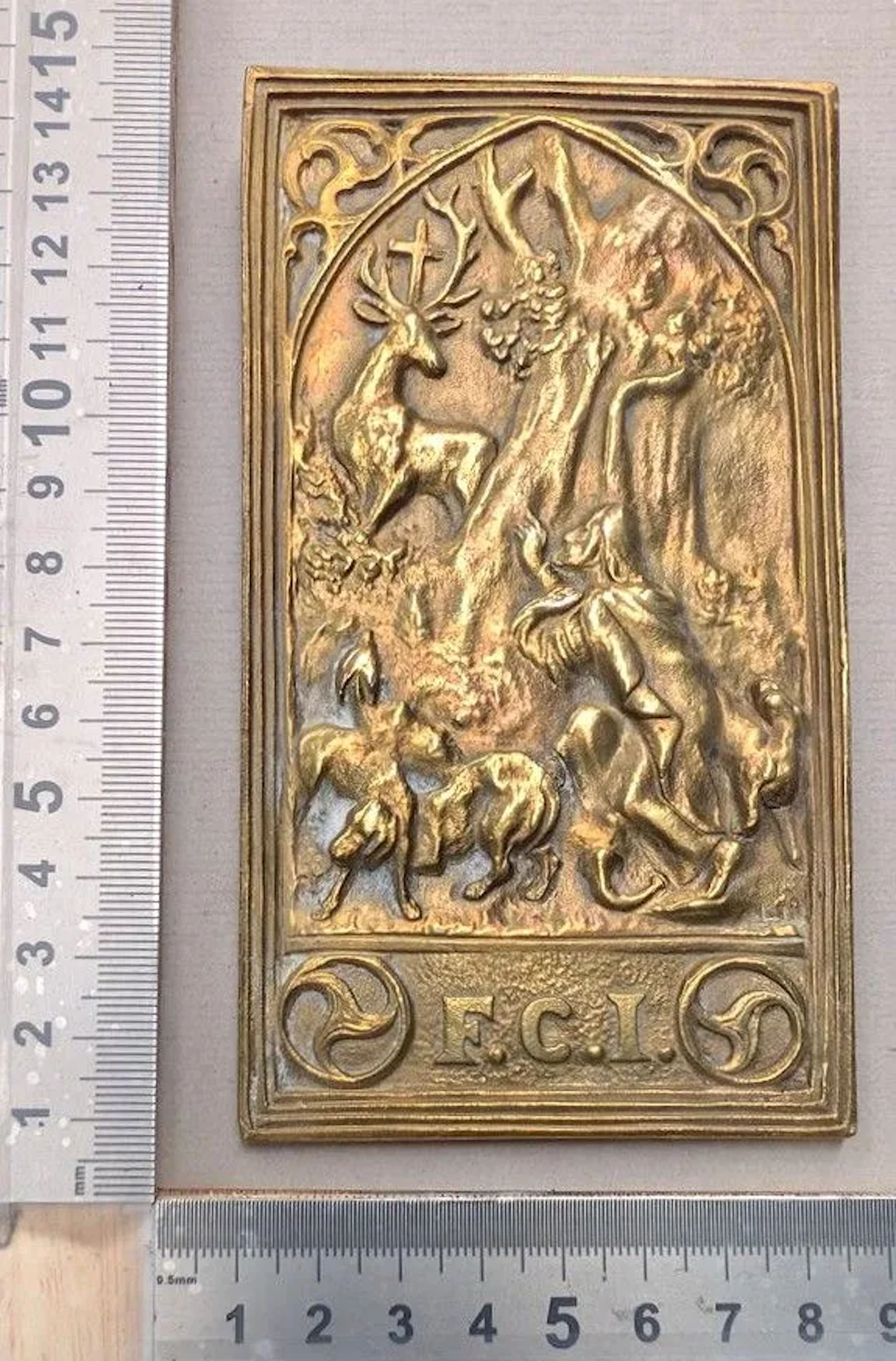 1 beautiful bronze plaque of St. Hubert—see photos for dimensions and condition