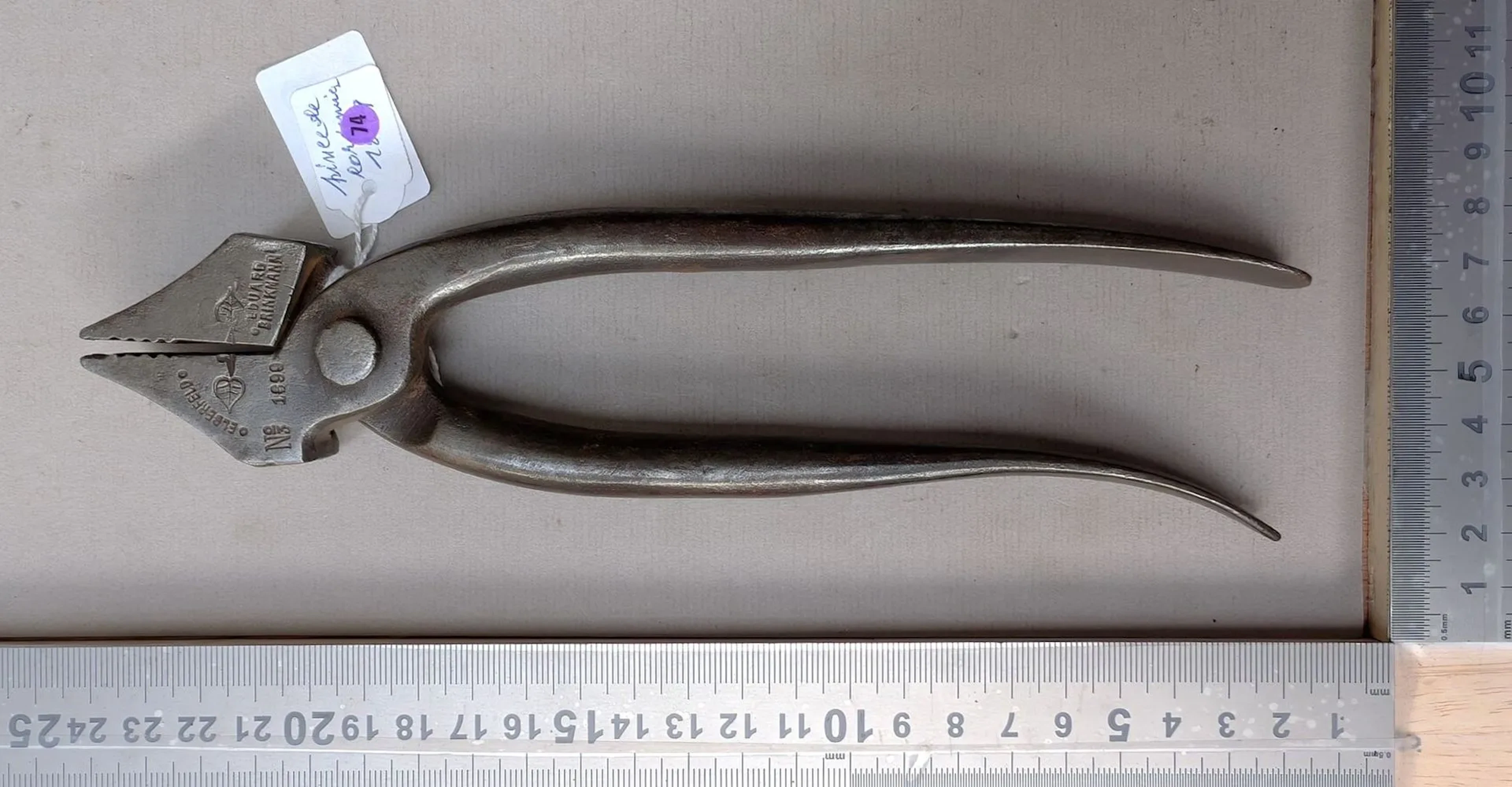 1 shoemaker's pliers, 1889, EDOUARD BRINKMANN—See photos for dimensions