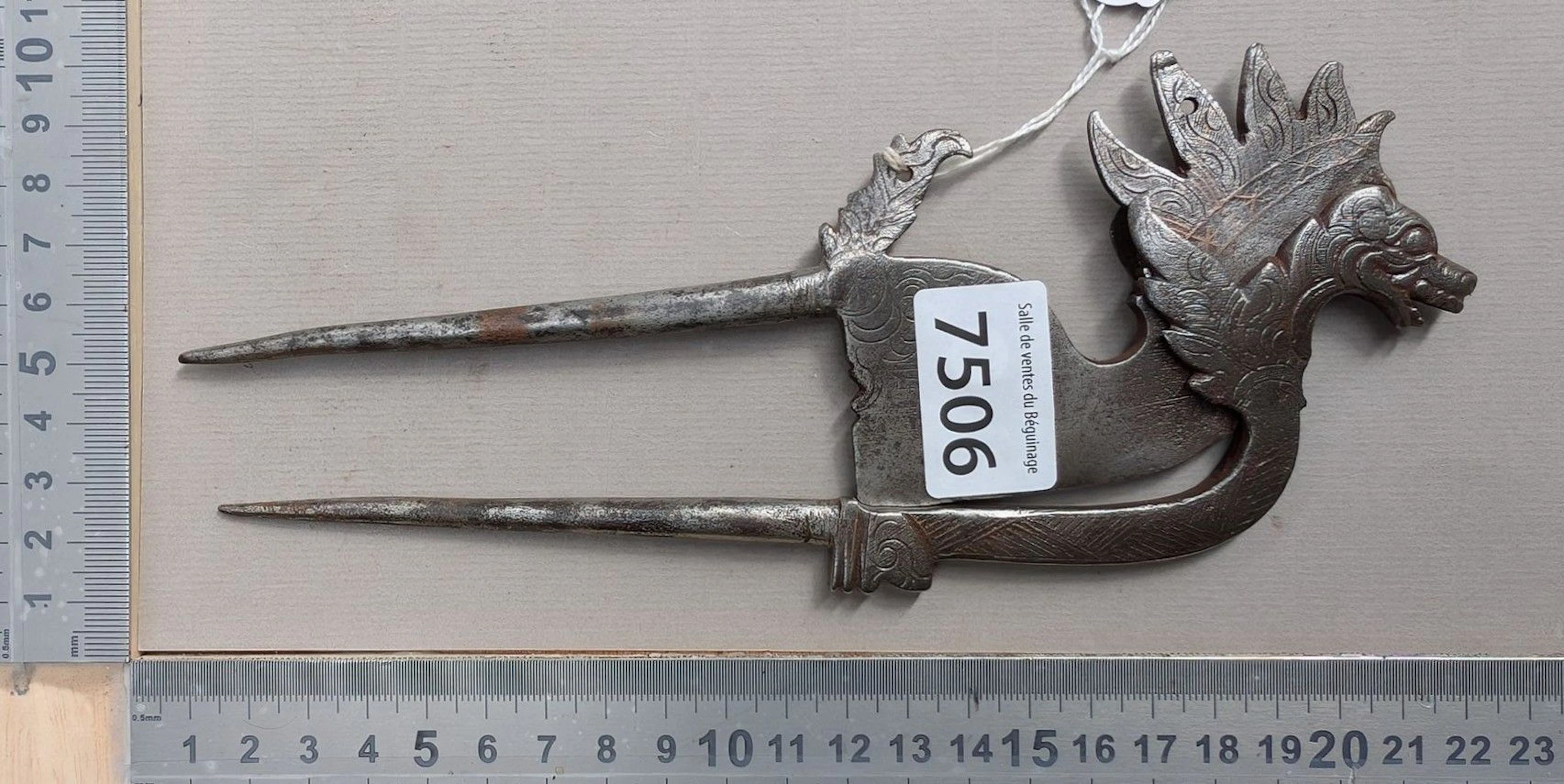 1 antique 18th-century wrought-iron betel cup—see photos for dimensions