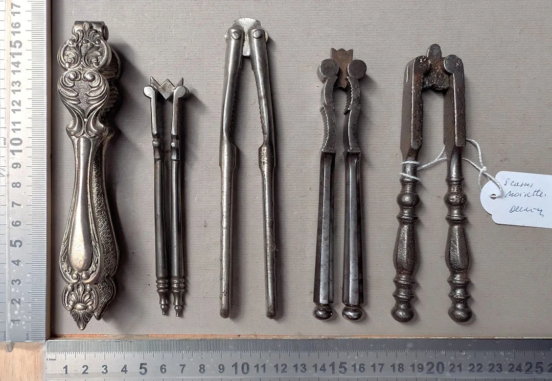 5 antique nutcrackers—see photos for dimensions and condition