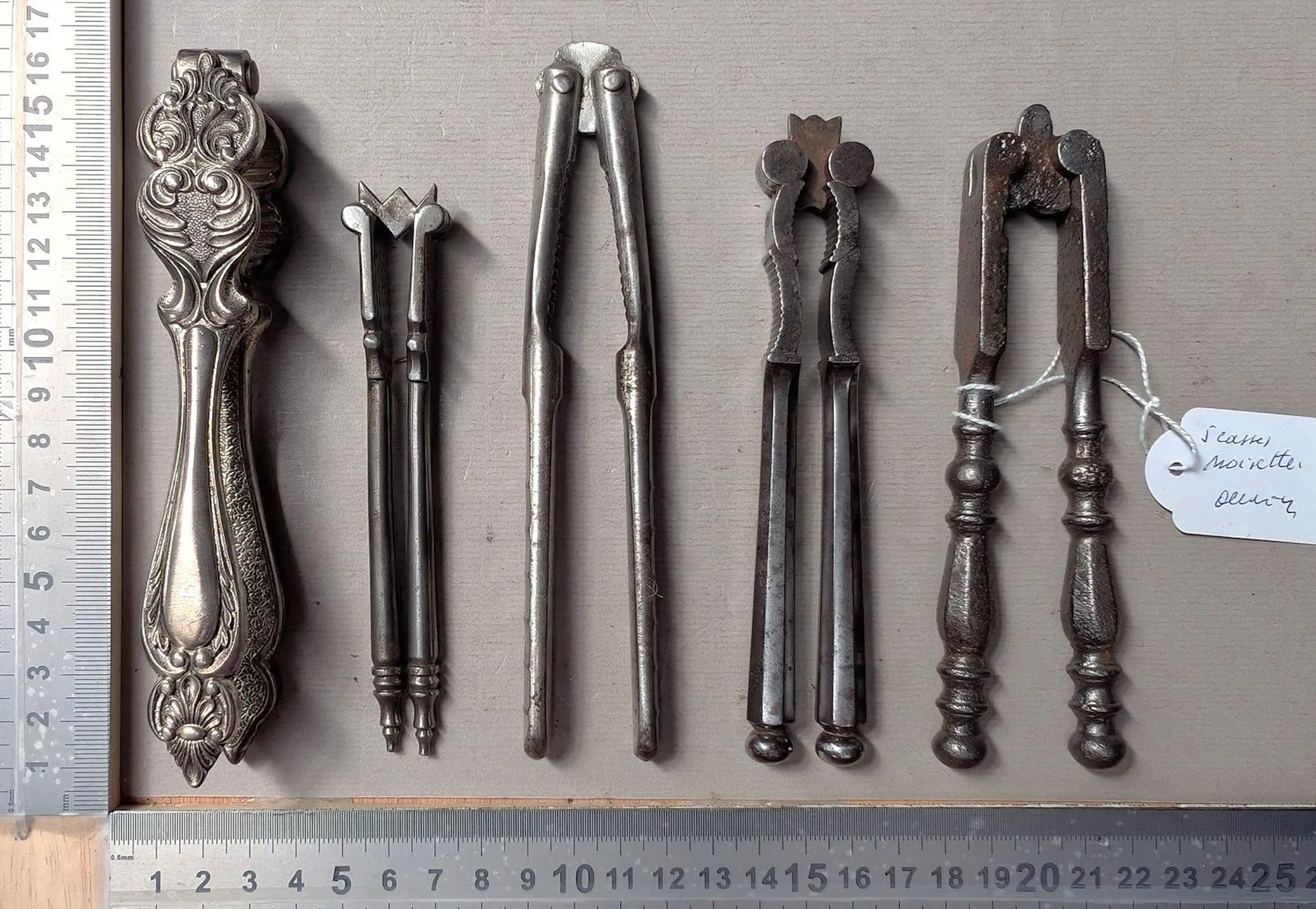 5 antique nutcrackers—see photos for dimensions and condition