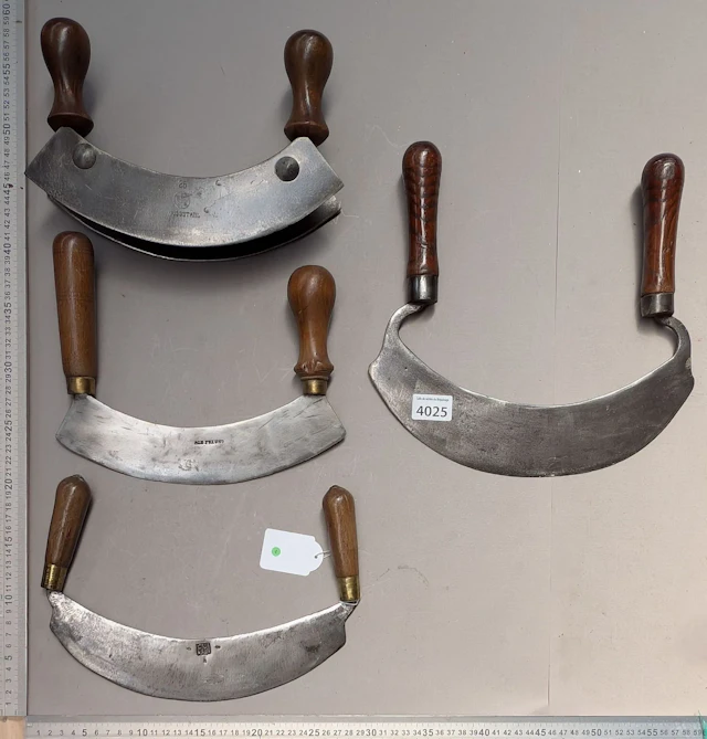 4 antique wrought-iron kitchen meat grinders—see photos for dimensions