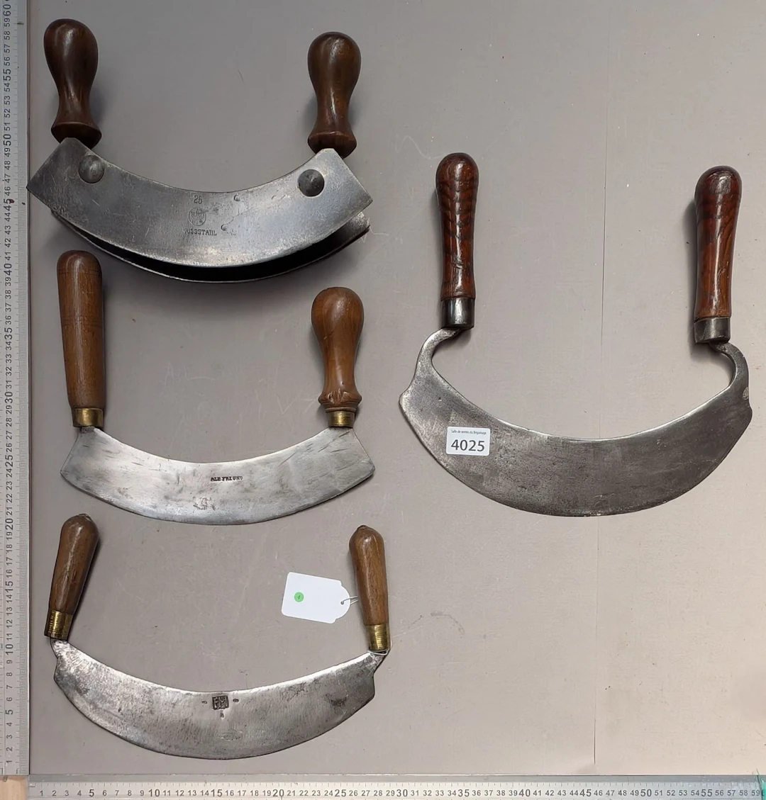 4 antique wrought-iron kitchen meat grinders—see photos for dimensions