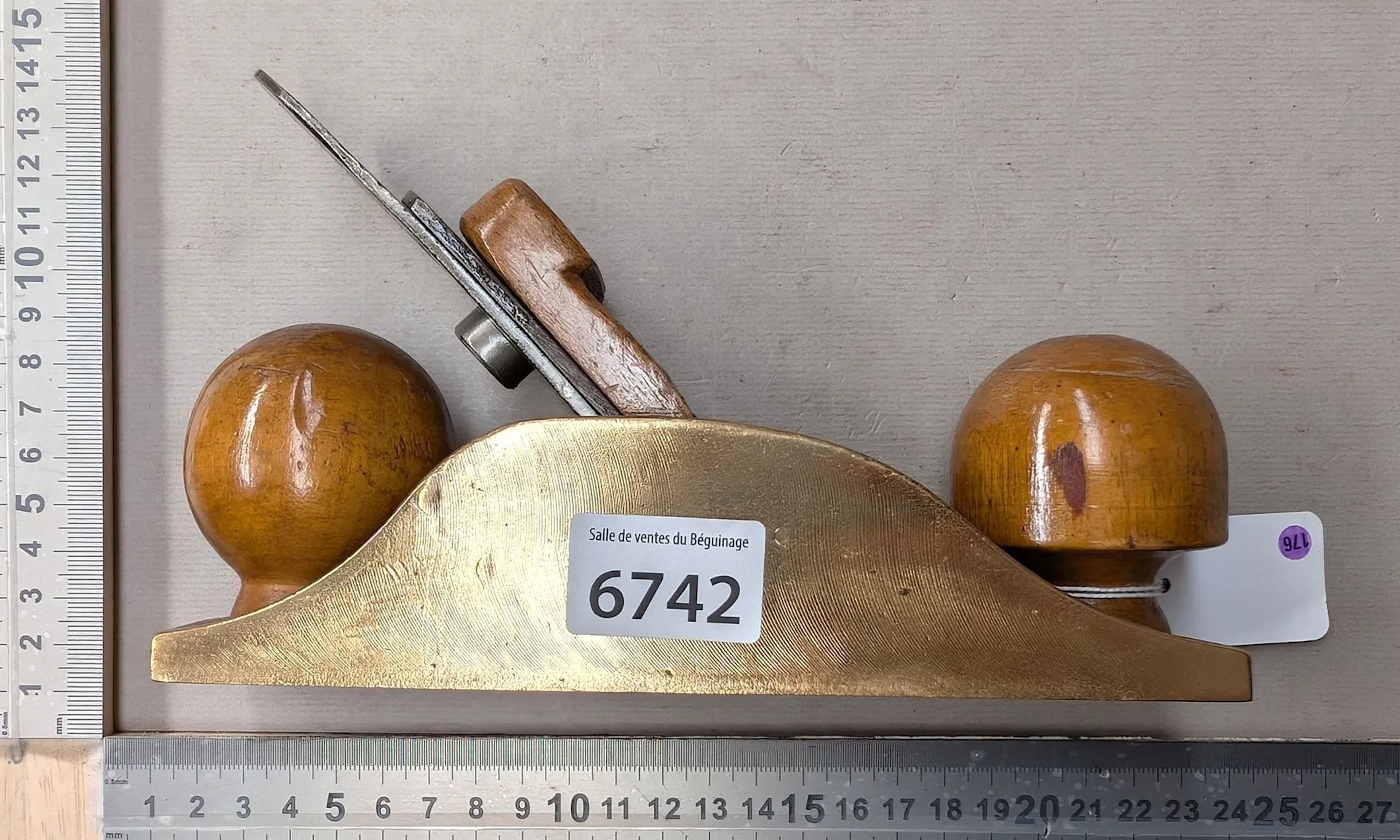 1 antique brass and steel wood plane with a GOLDENBERG blade—see photos