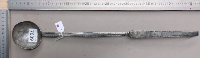 1 antique 18th-century wrought-iron ladle—see photos for dimensions