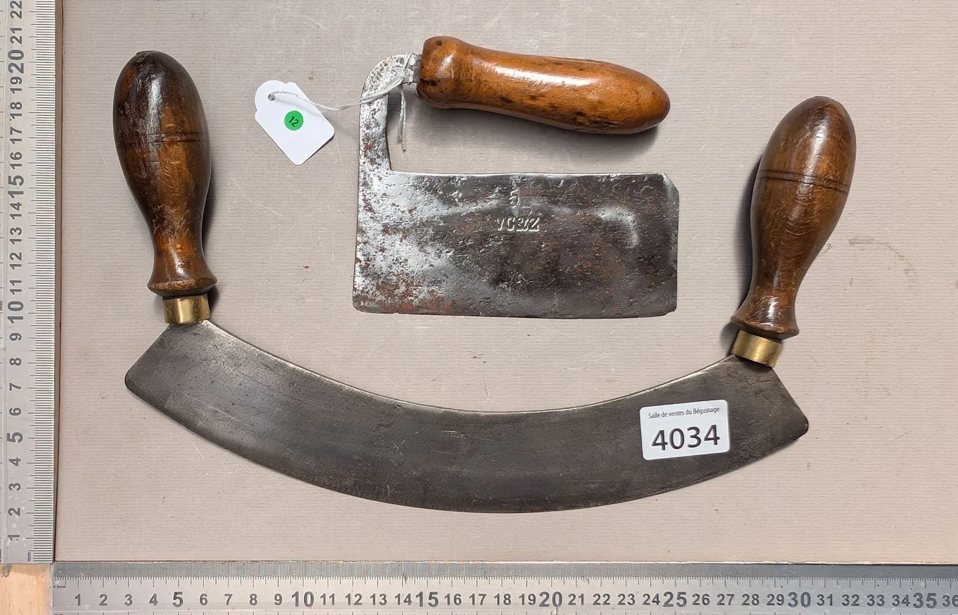 2 antique wrought-iron kitchen meat grinders—see photos for dimensions