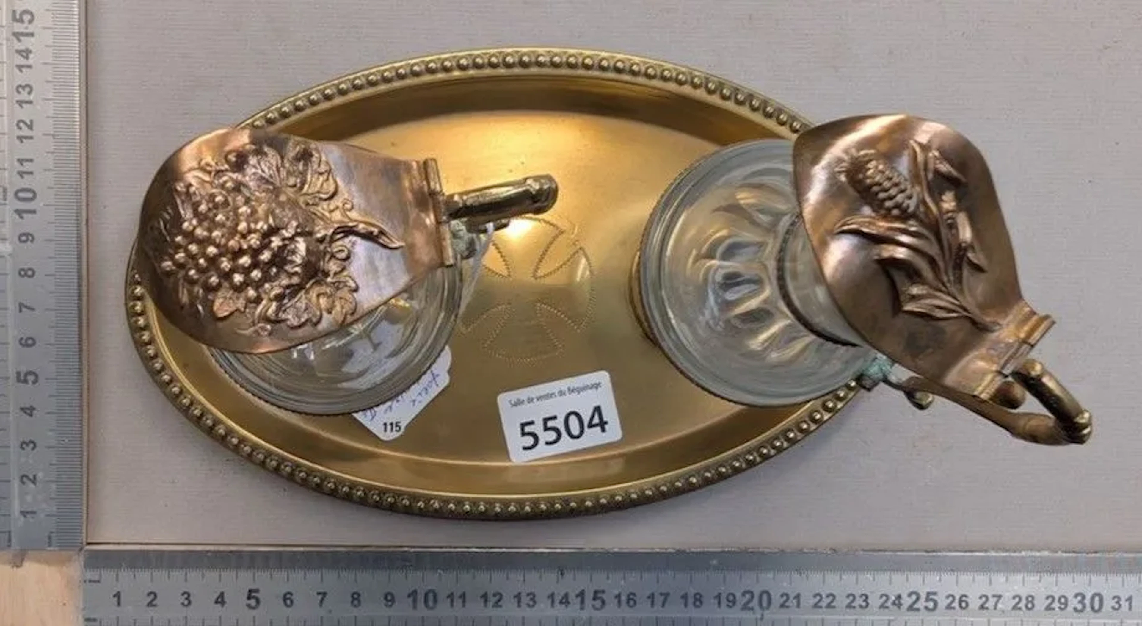 A lovely pair of glass and brass cruets—see photos for dimensions and condition