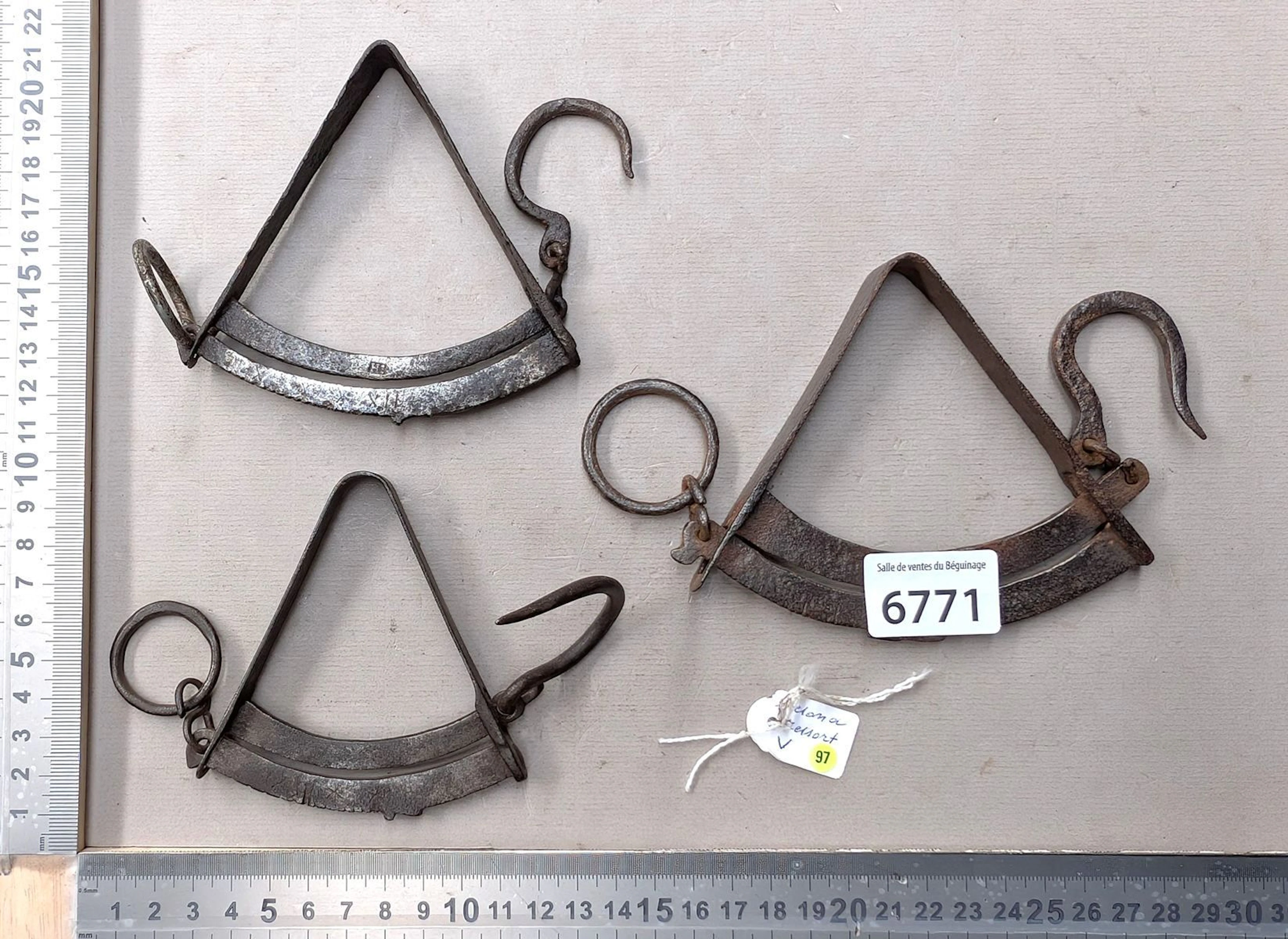 3 antique 18th-century spring scales—see photos for dimensions and condition