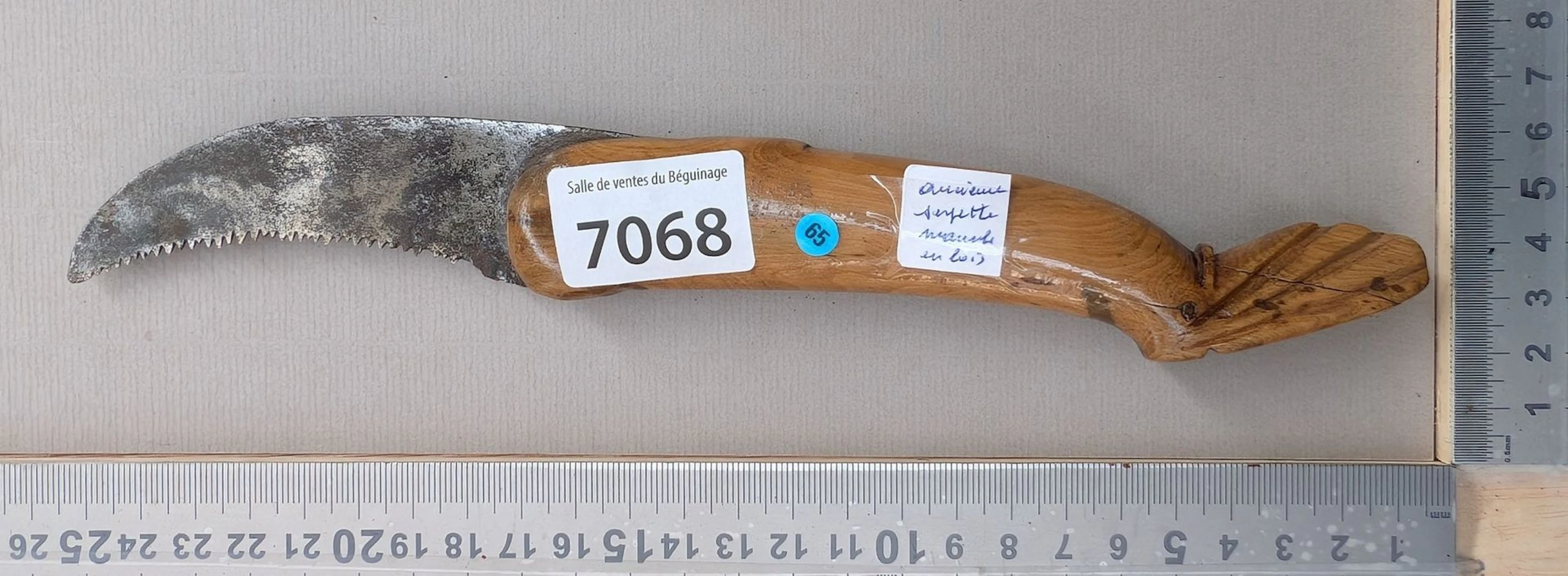 Antique pruning knife with wooden handle (folding) - See photos for