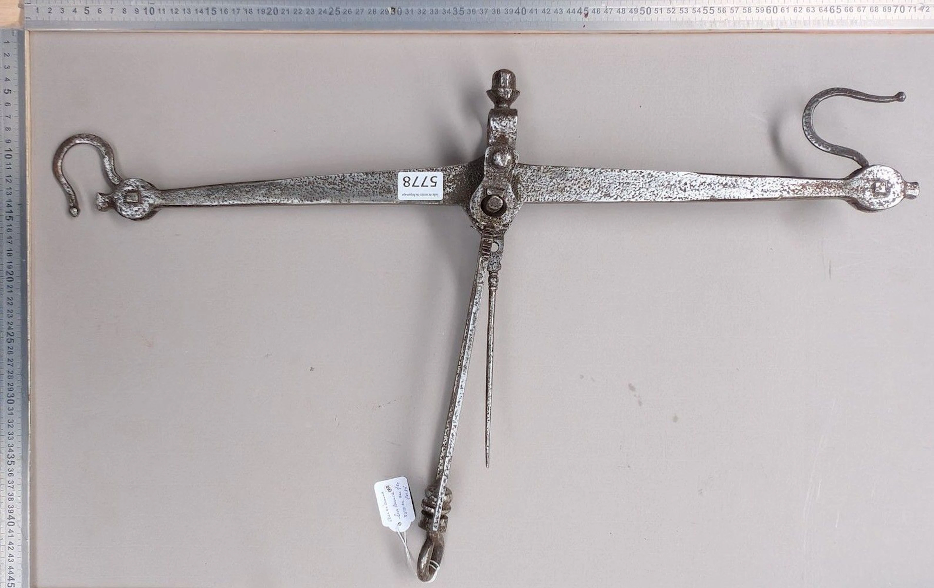 Antique 18th-century wrought-iron scale—see photos for dimensions and condition