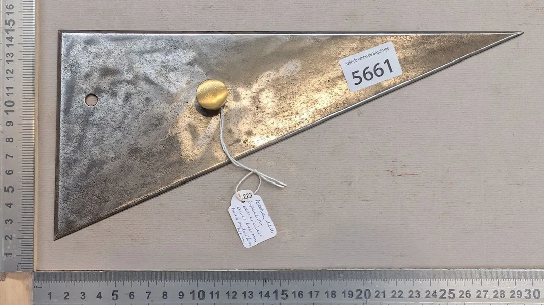 A rare antique set square with a 19th-century brass knob—see photos