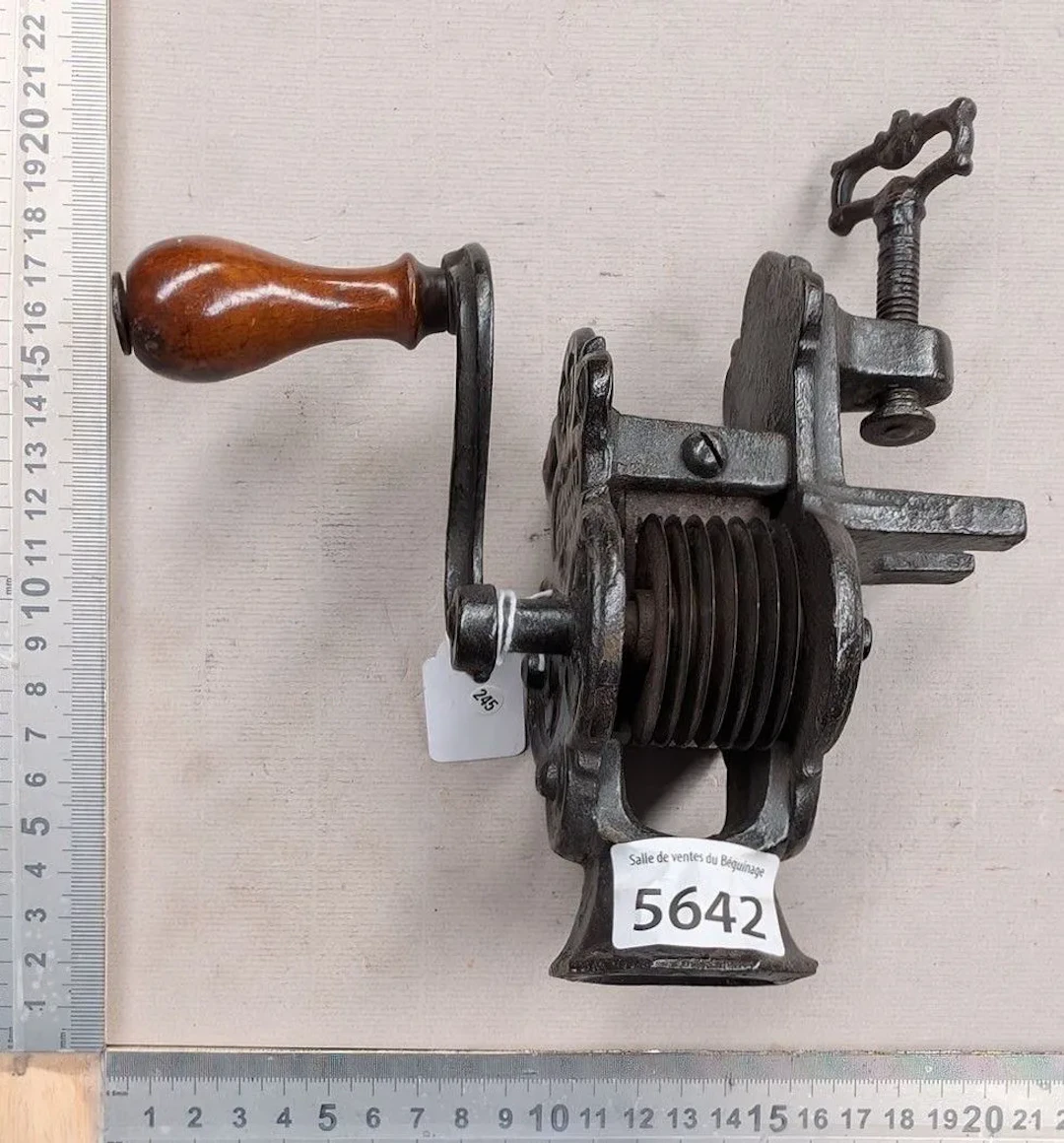 Old small cast-iron parsley grinder, stamped "SG"—see photos for dimensions