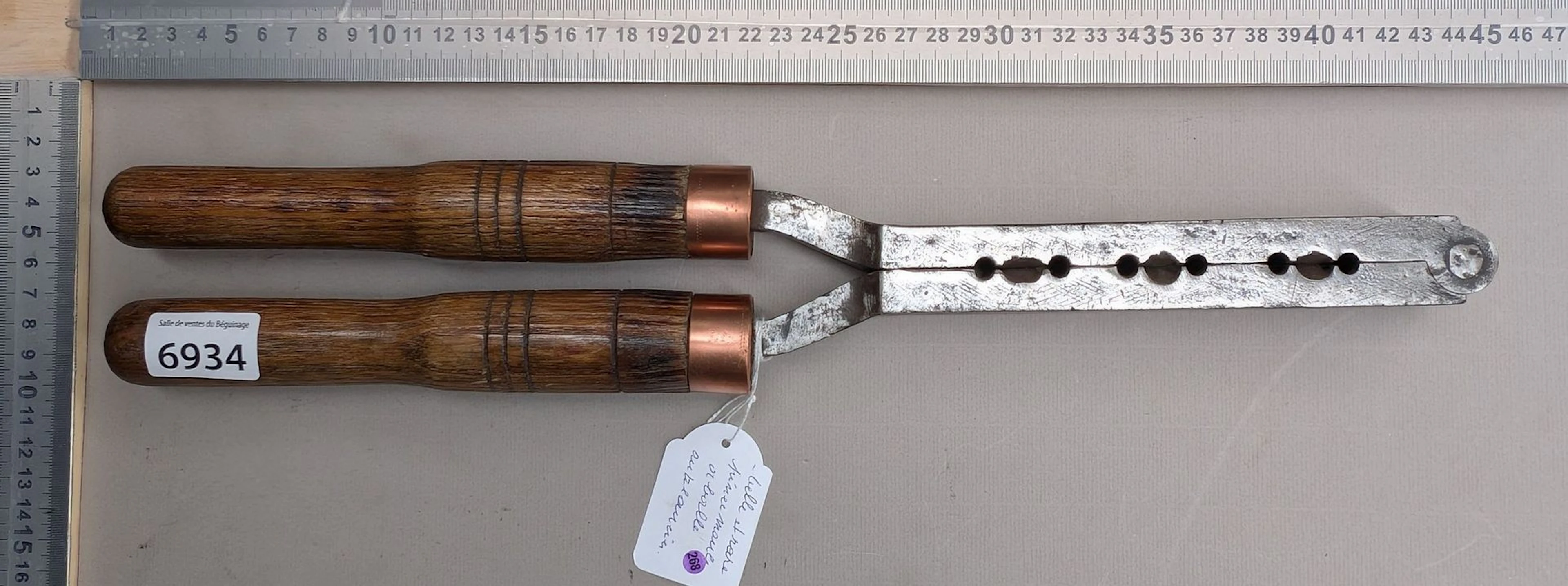 Beautiful and rare steel and wood ball-shaped mold clamp—see photos