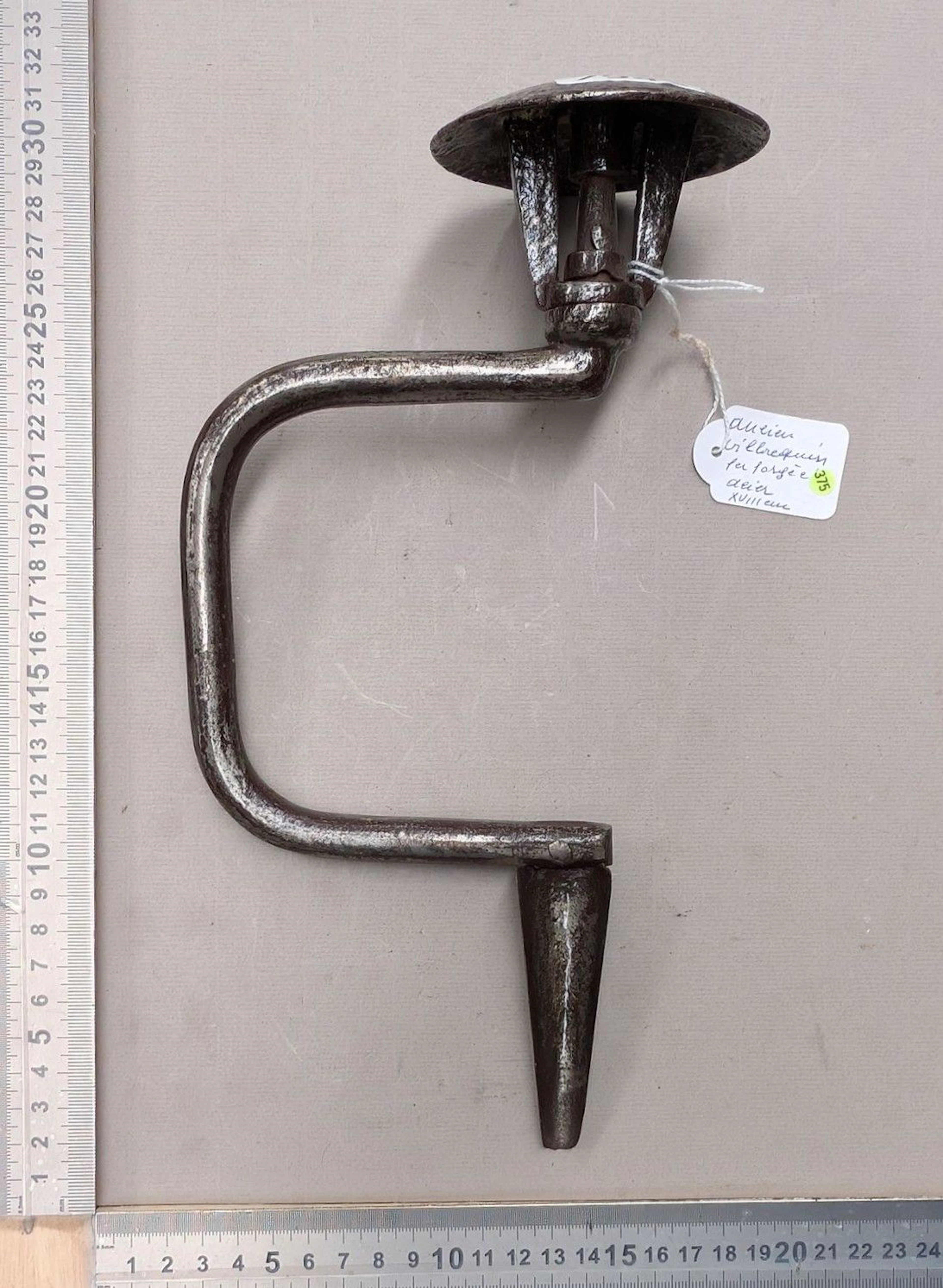 1 antique 18th-century wrought-iron crankshaft—see photos for dimensions