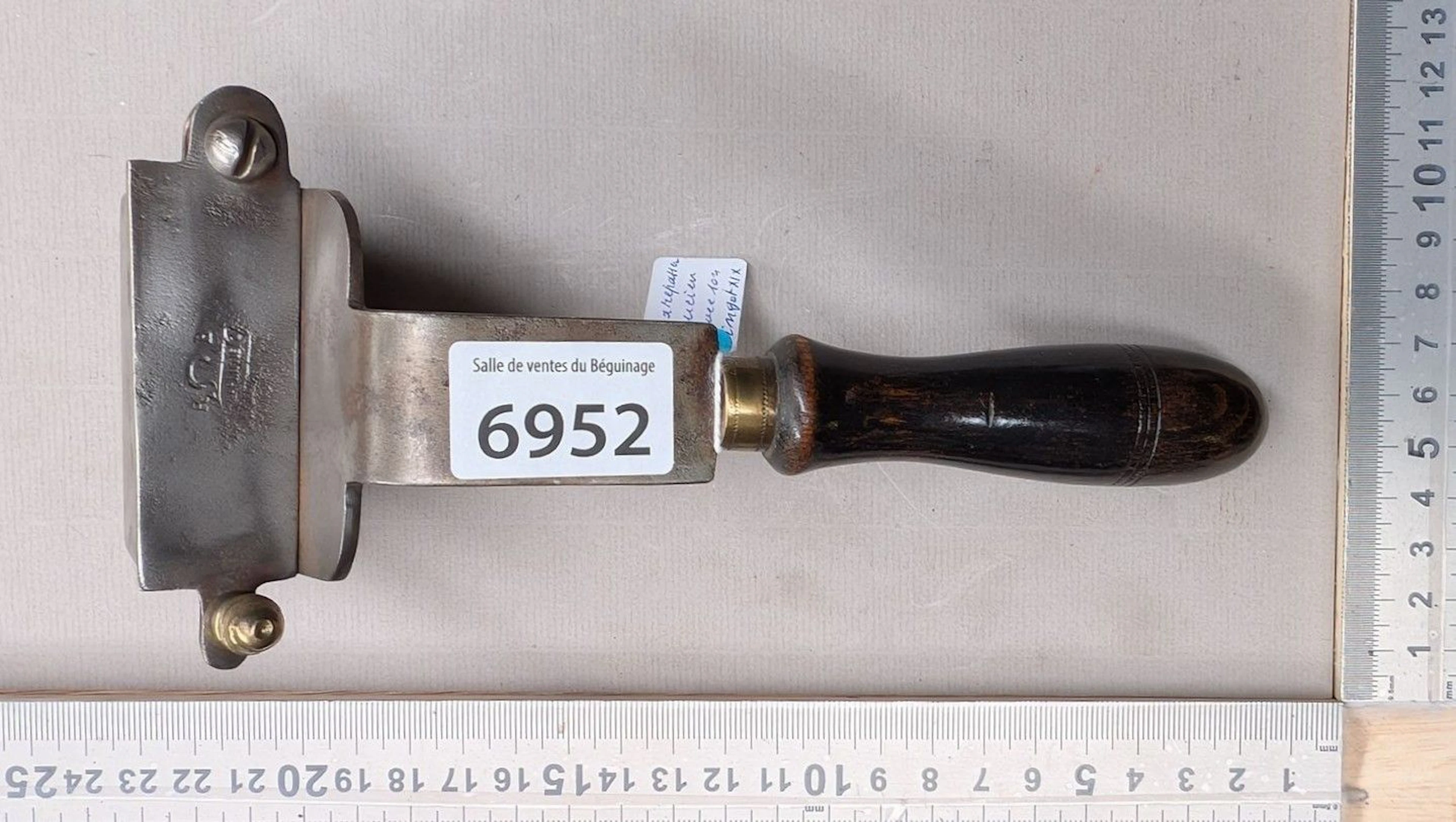 19th-century iron with its block—see photos for dimensions and condition