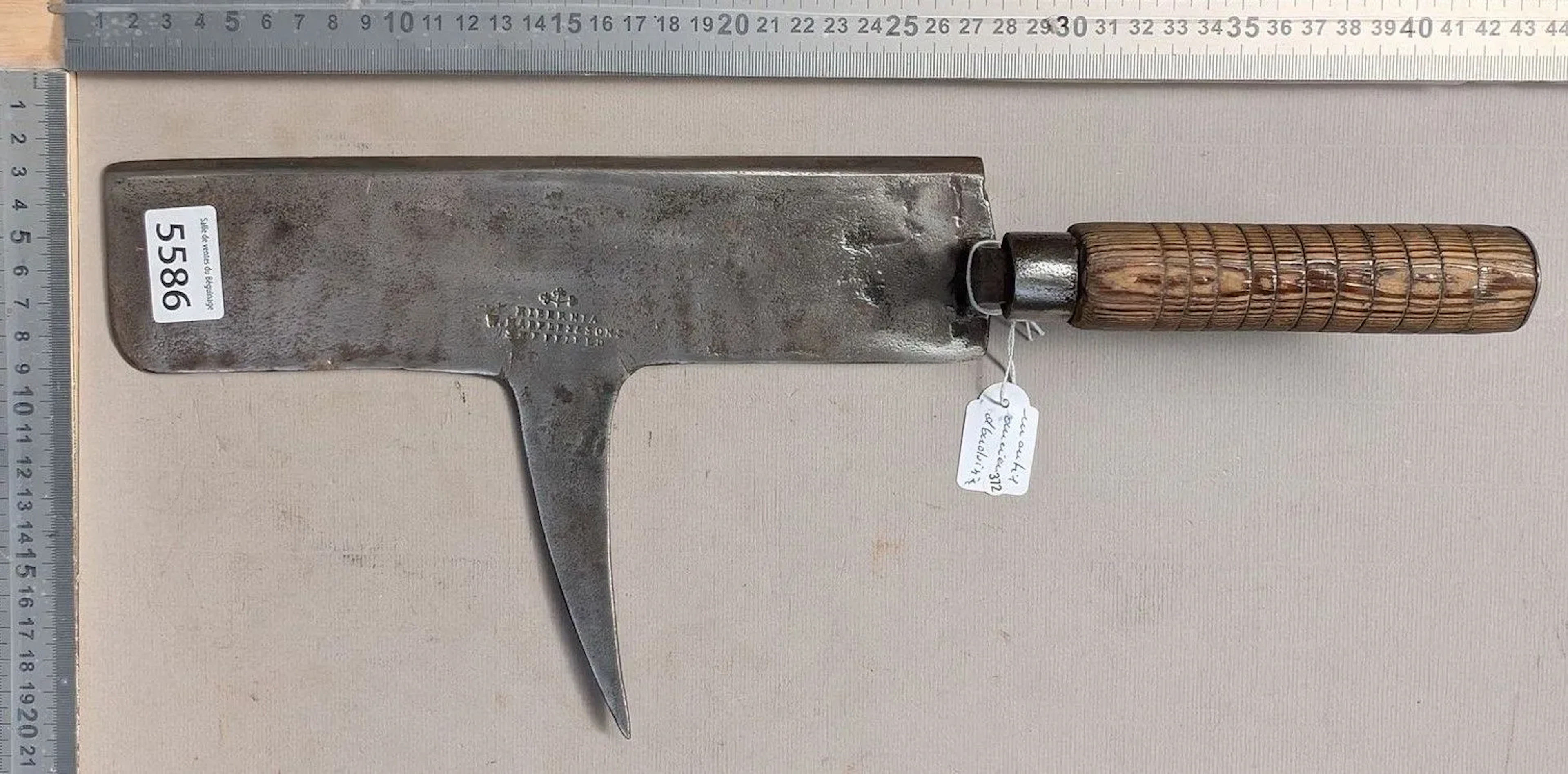 An antique slate-cutting tool—see photos for dimensions and condition