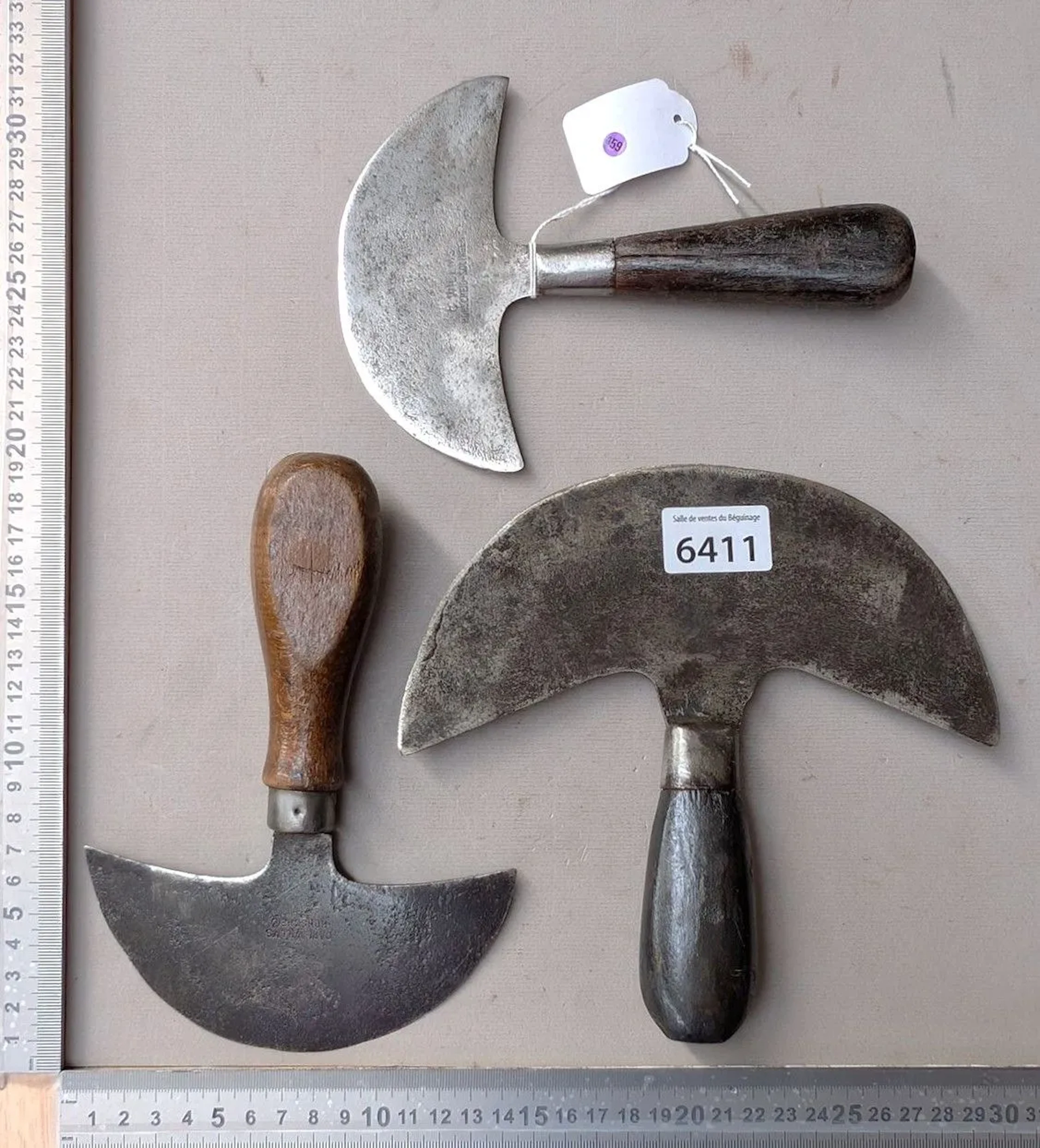3 shoemaker's knives used for cutting leather—see photos for dimensions
