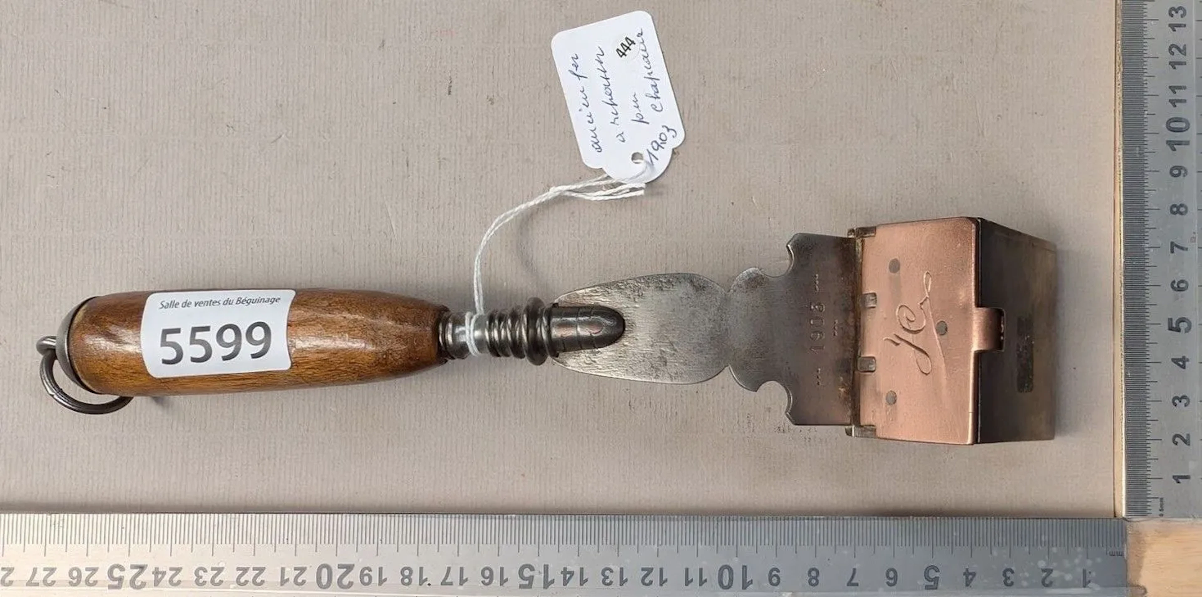 Hat iron, dated 1903—see photos for dimensions and condition