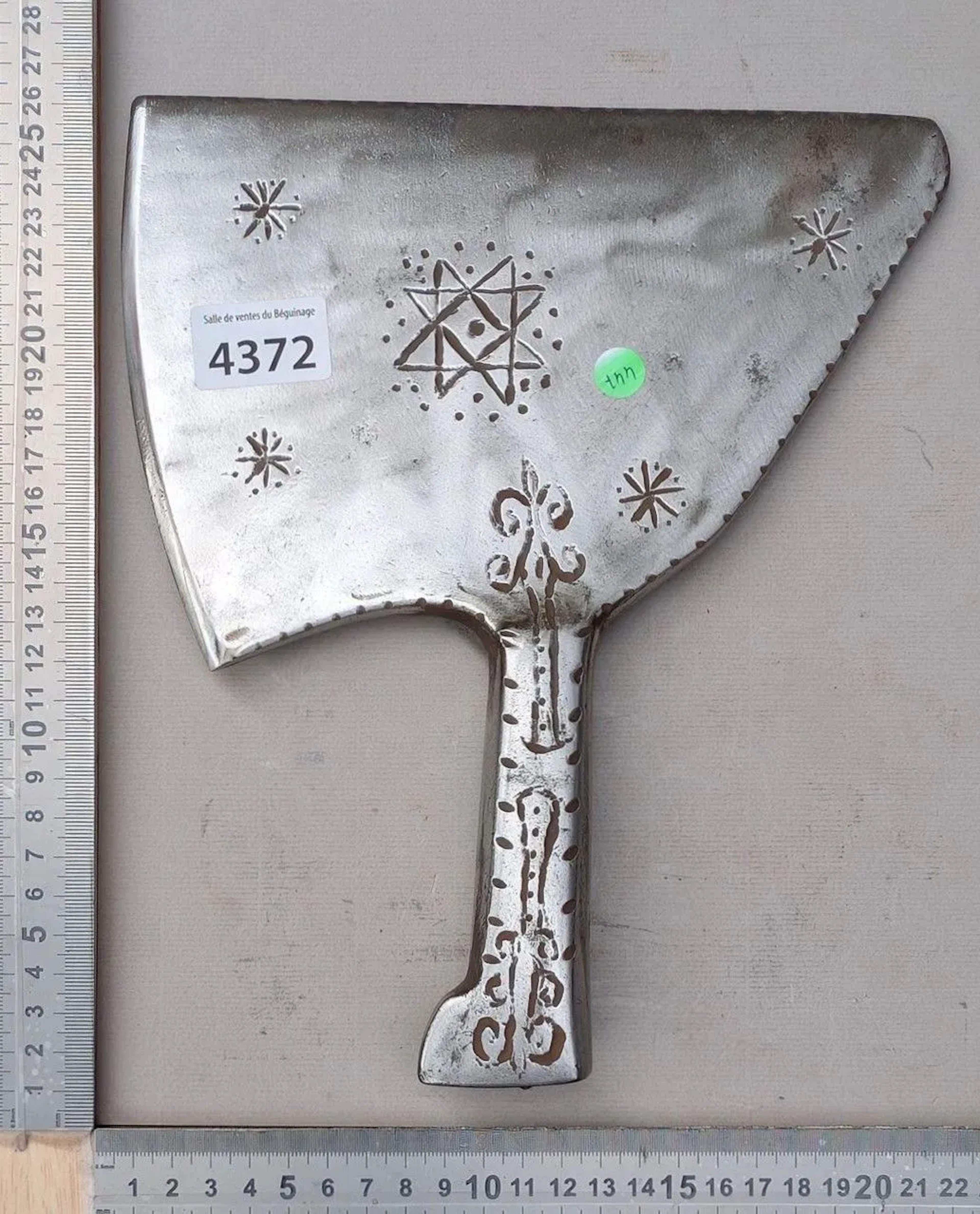 1 beautiful stamped meat grinder—see photos for dimensions and condition